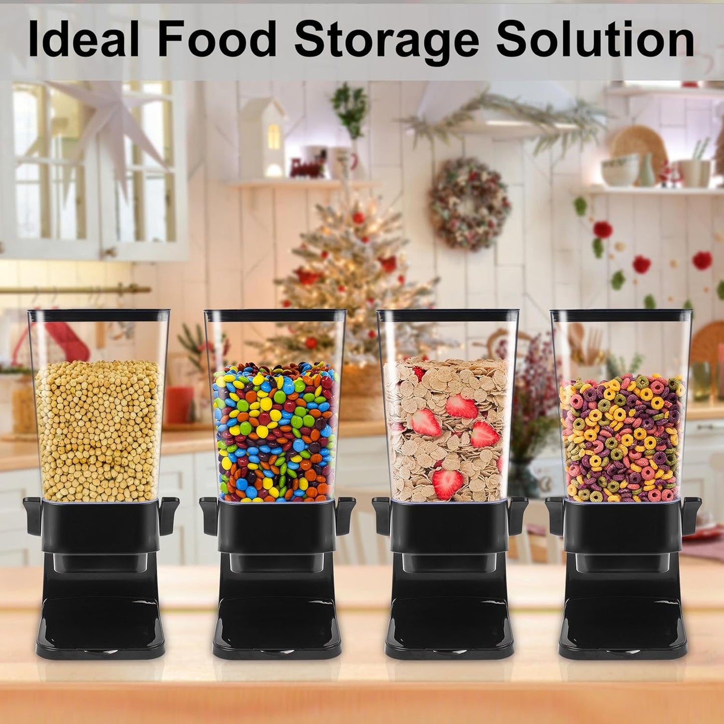 5L Cereal Dispenser Countertop with lids, Organization and Storage Containers for Kitchen and pantry, Rice Dispenser for food, Cereal, Beans, Nuts, Snack,Oatmeal, Dog Food, Bird Seed, Black, 1Pc