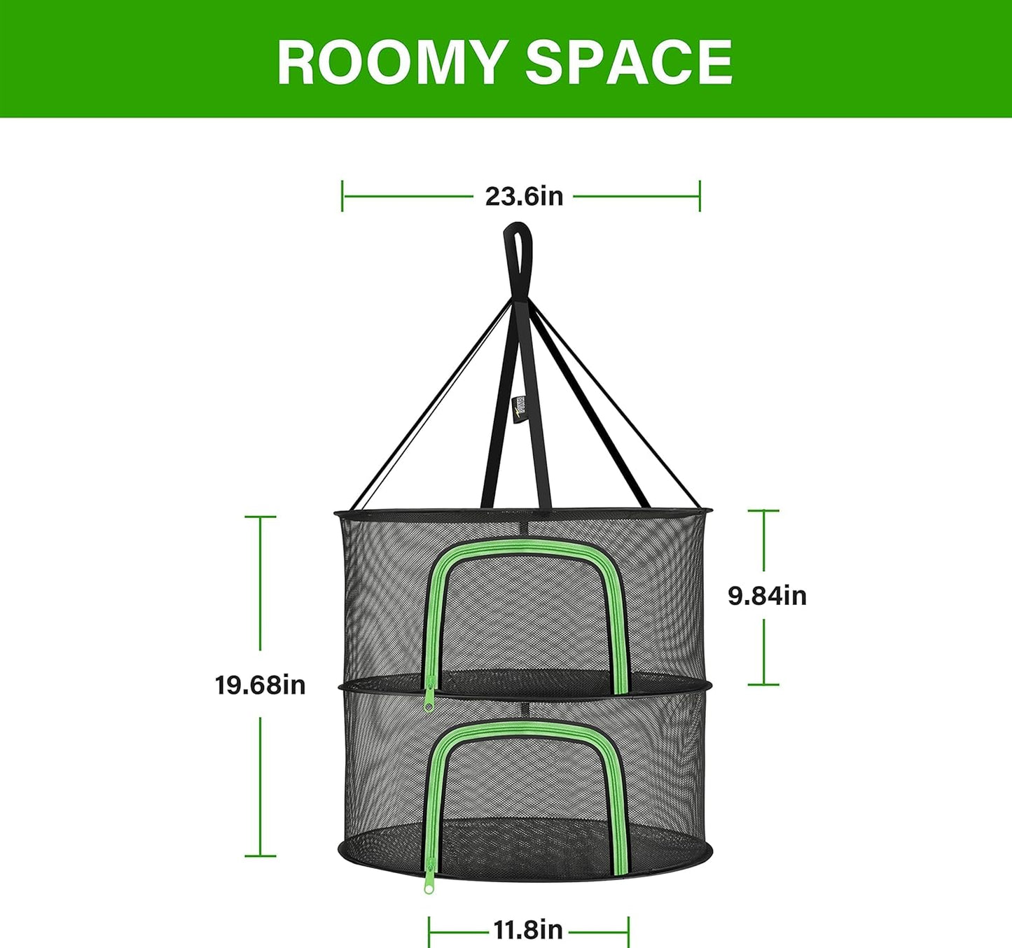 Simple Deluxe 2 Layer 24'' Herb Drying Rack with Hook, U-Zippered Design Hanging Dry Mesh Folding Basket Dryer for Clothes, Herbs