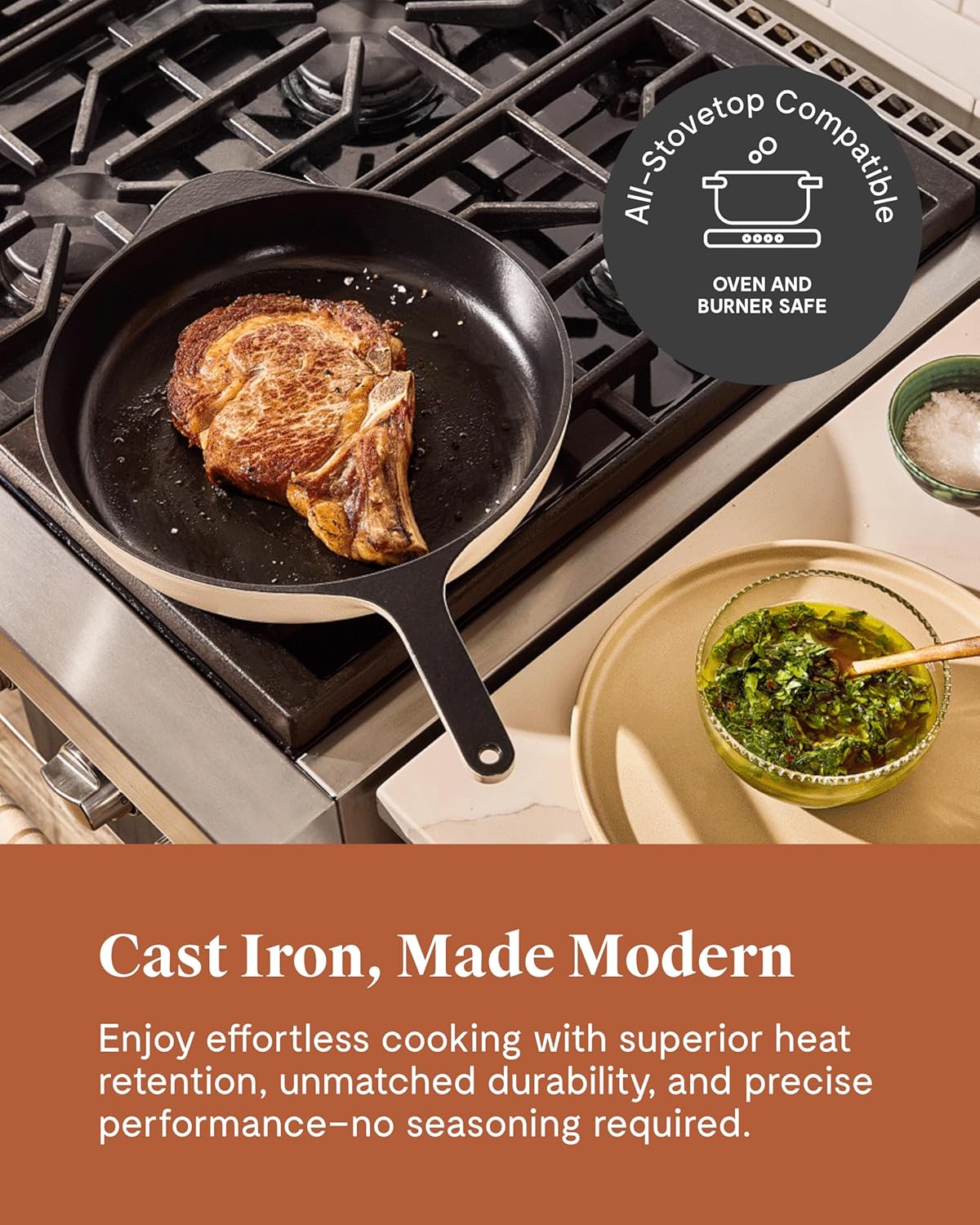 Caraway Cast Iron Skillet - 12” Enameled Cast Iron Pan With 3 Layer Enamel Coating - No Seasoning Required - Compatible With All Stovetops - Free From Forever Chemicals - Charcoal