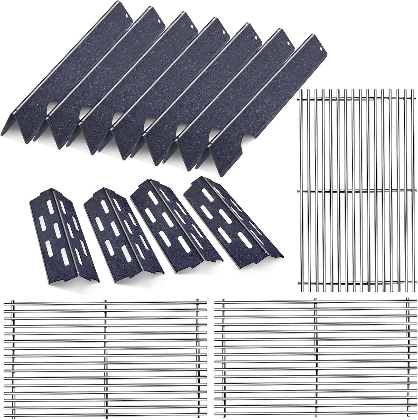 Grill Grates Flavorizer Bars Parts for Weber Genesis II E-410, S-410, Genesis II LX E-440, S-440, Weber 66089, 66097, 66041, 66033, 66796, Stainless Steel Porcelain Grids Heat Plate Deflectors