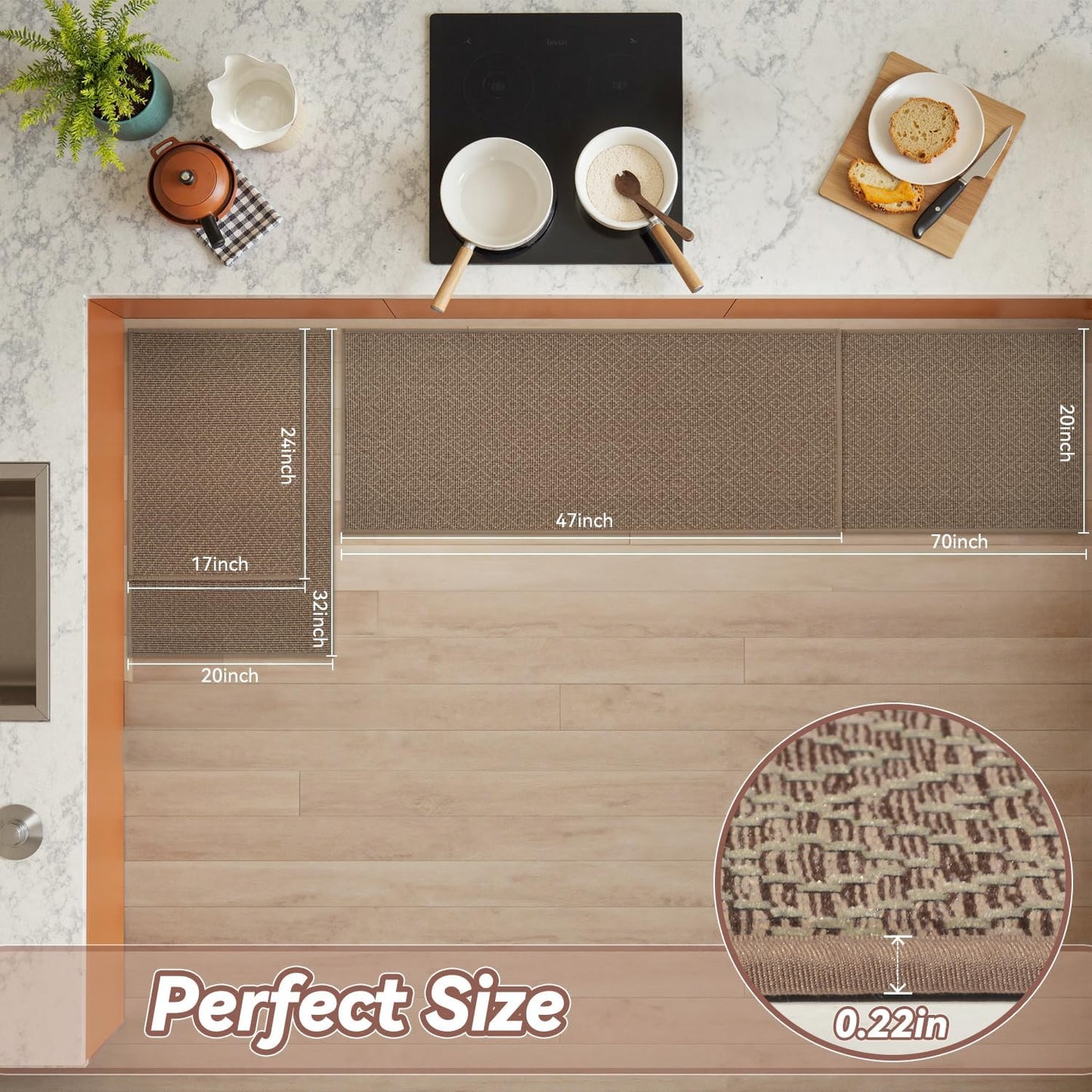 PADOOR Kitchen Floor Mat, Rubber Backed Kitchen Rugs Non Slip Washable, Super Absorbent Kitchen Mats for Floor Front of Sink, 17"x24" Brown