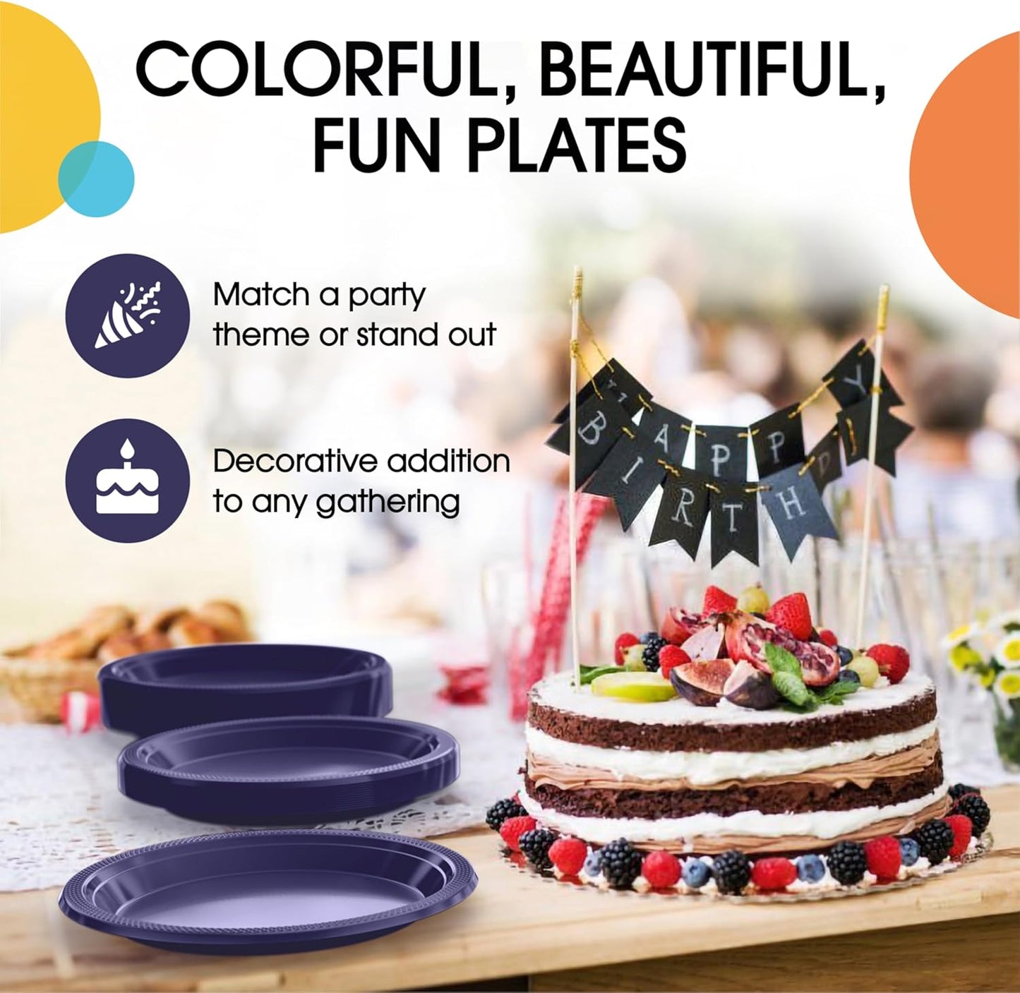 Exquisite Party Solids Navy Plastic Plates For Party 10" Navy Disposable Plates Heavy Duty Supplies 100 Pcs Plastic Dinnerware Sets Heavy Duty 350 GSM Disposable Dinnerware Set
