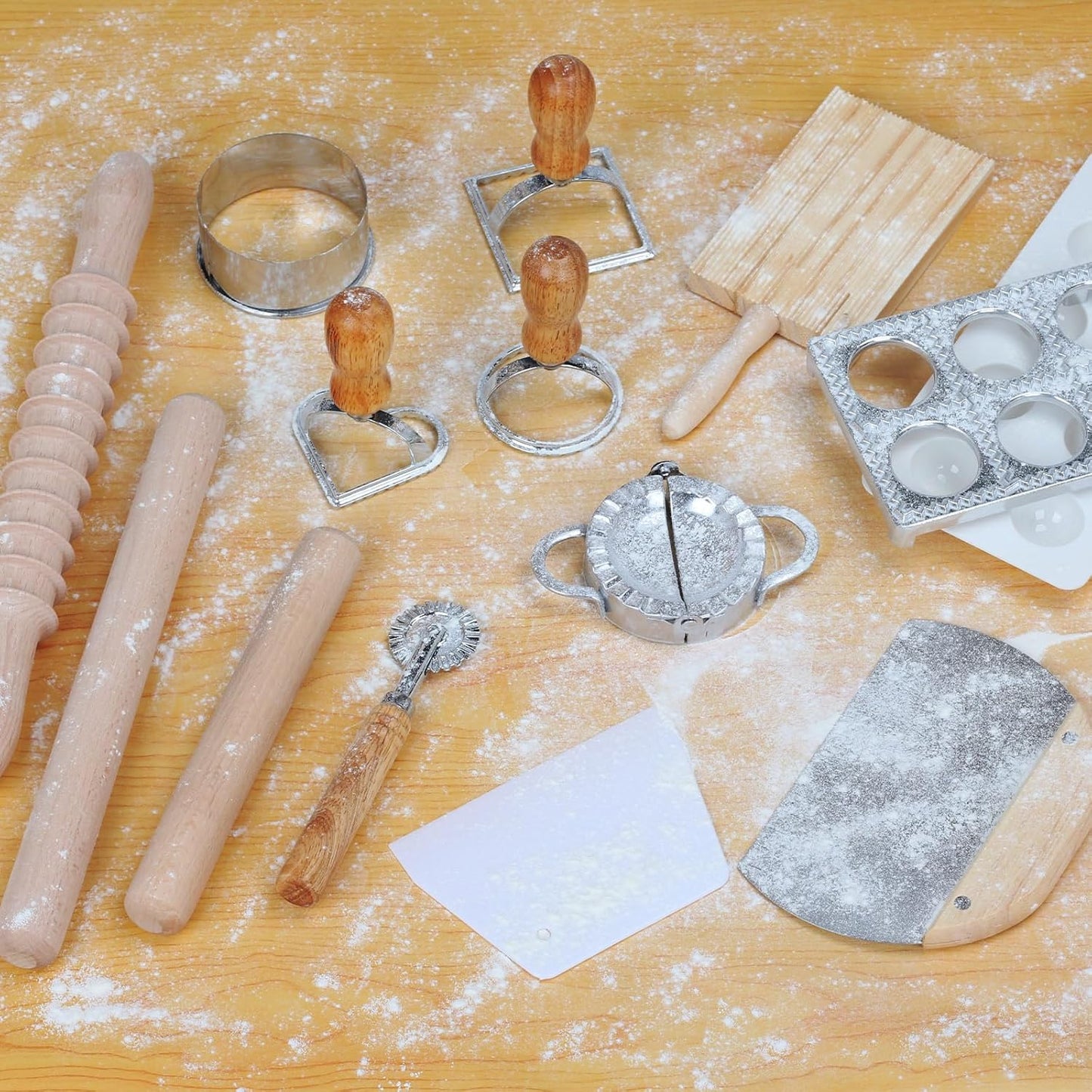 14 Pieces Pasta Making Tools Set, Ravioli Mold Set, Ravioli Maker with Roller Wheel, Ravioli Cutter Set with Wooden Handle, Pasta Making Kit for Ravioli Press Mold. Suitable for Home and Beginners