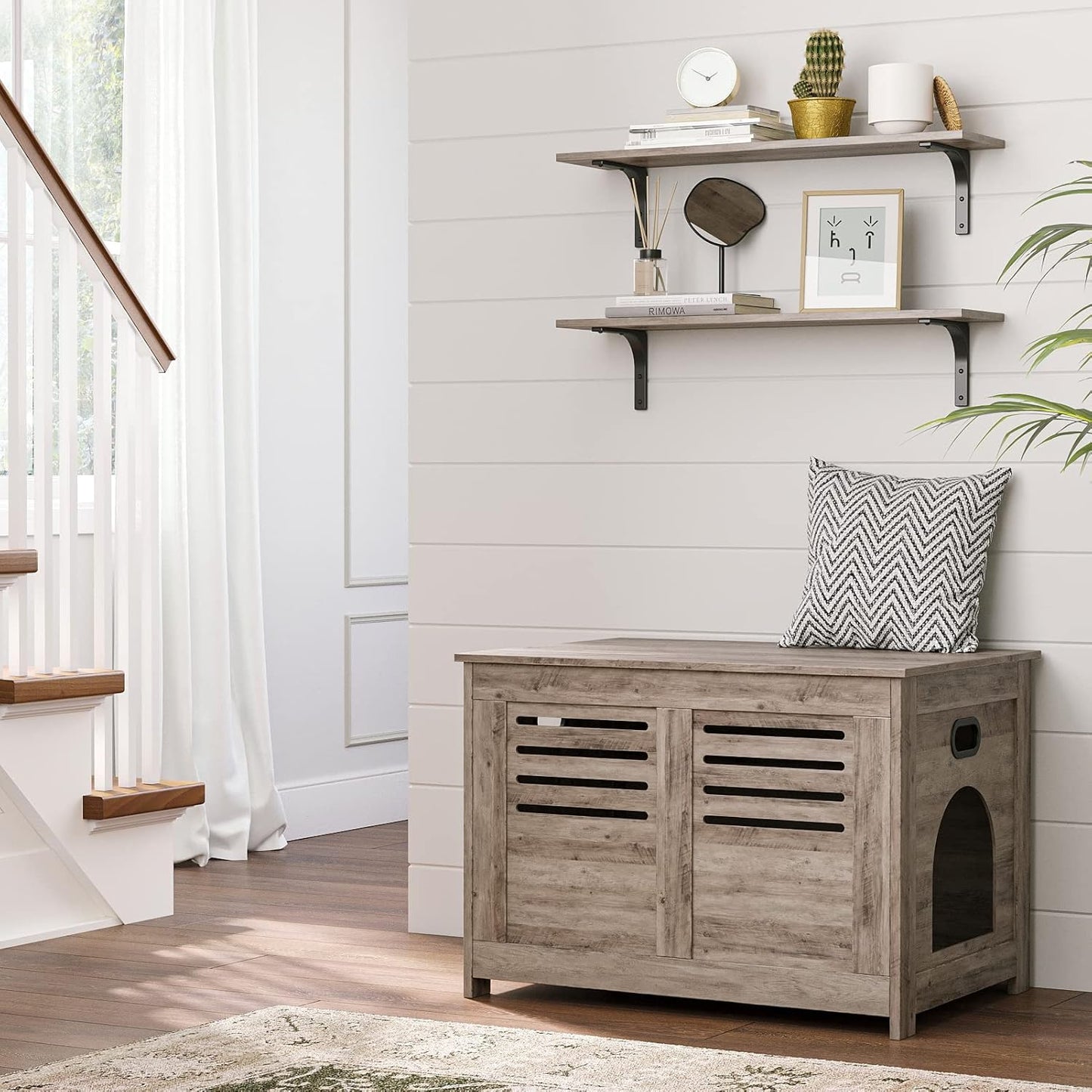 DINZI LVJ Long Wall Shelves, 31.5 Inch Wall Mounted Shelves Set of 2, Easy-to-Install, Wall Storage Ledges with Sturdy Metal Brackets for Living Room, Bathroom, Bedroom, Kitchen, Greige