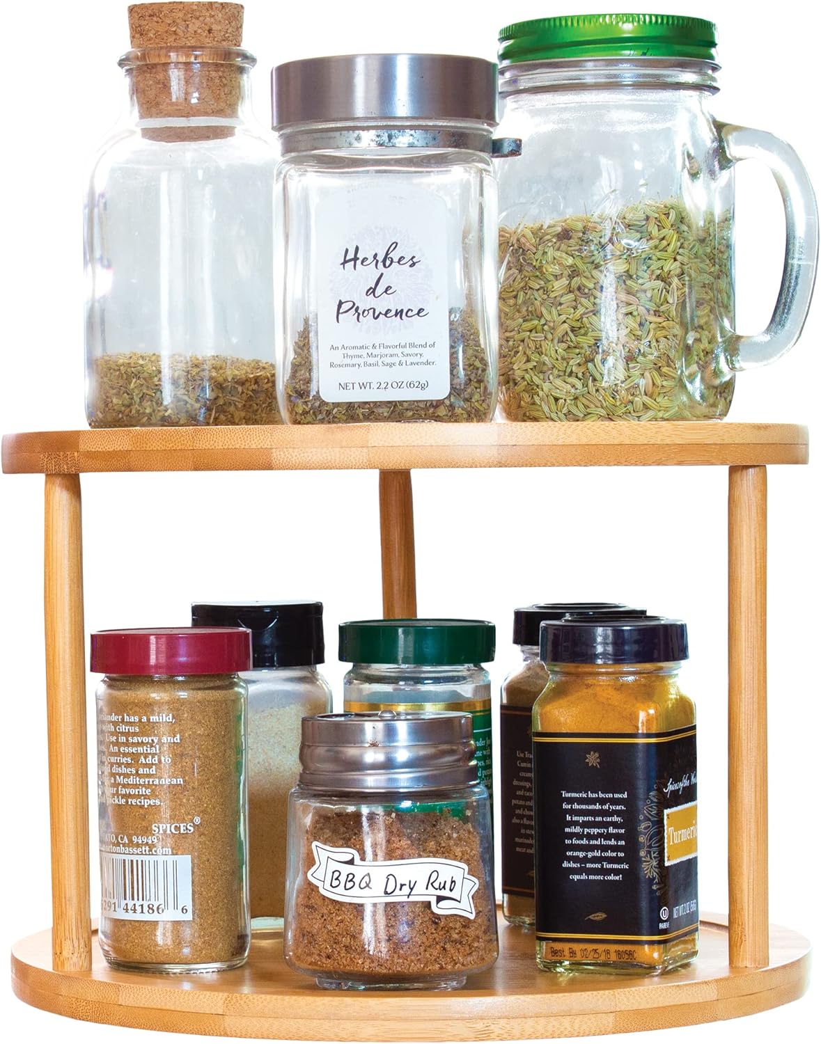 Two-Tier Bamboo Wood Lazy Susan Organizer Kitchen Turntable for Cabinet, Table or Pantry Organization