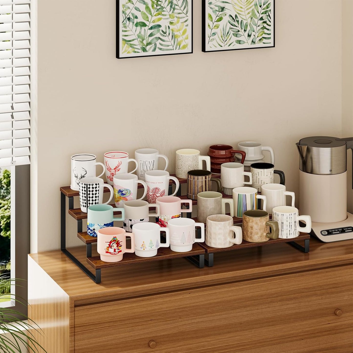 Giikin 4 Tier Spice Rack, Set of 2 Wooden Spice Rack for Countertop, Kitchen Counter Storage Shelves Cupcake Stand Holder Display Stand, Rustic Brown