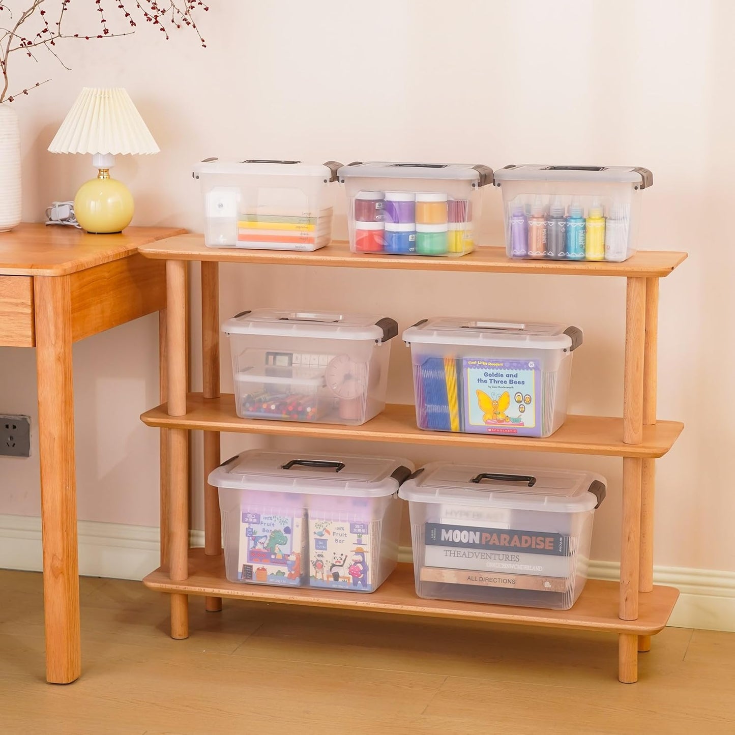 Citylife 4 Packs 6 QT Plastic Storage Bins with Latching Lids Stackable Storage Containers for Organizing Clear Storage Box for Garage, Closet, Kitchen