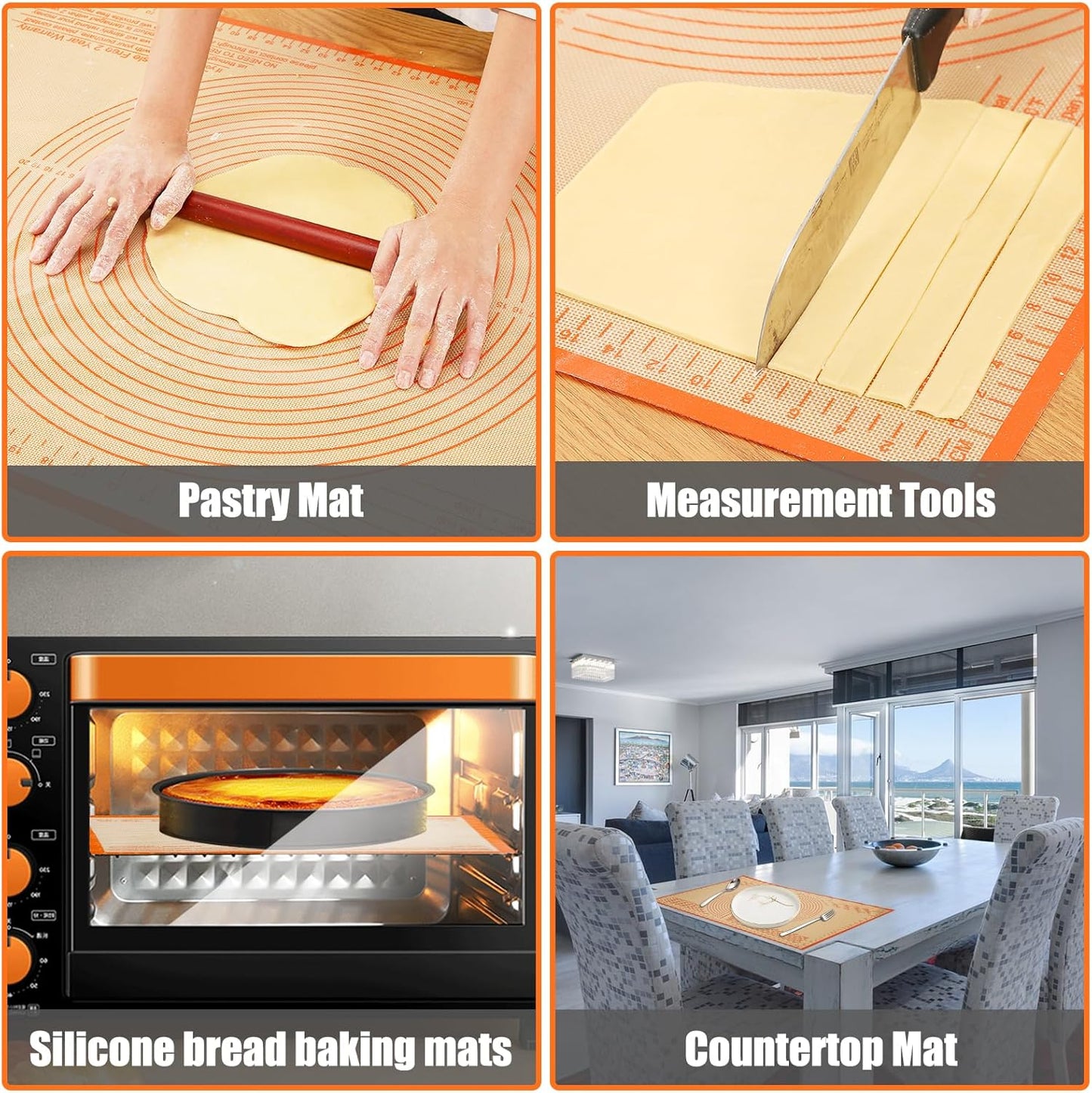 Silicone Pastry Mat 34x26 Inch - Nonstick Baking Mat Perfect for Dough, Pastry, Pie Crust, Fondant, Pasta/Pizza, Kitchen Counter
