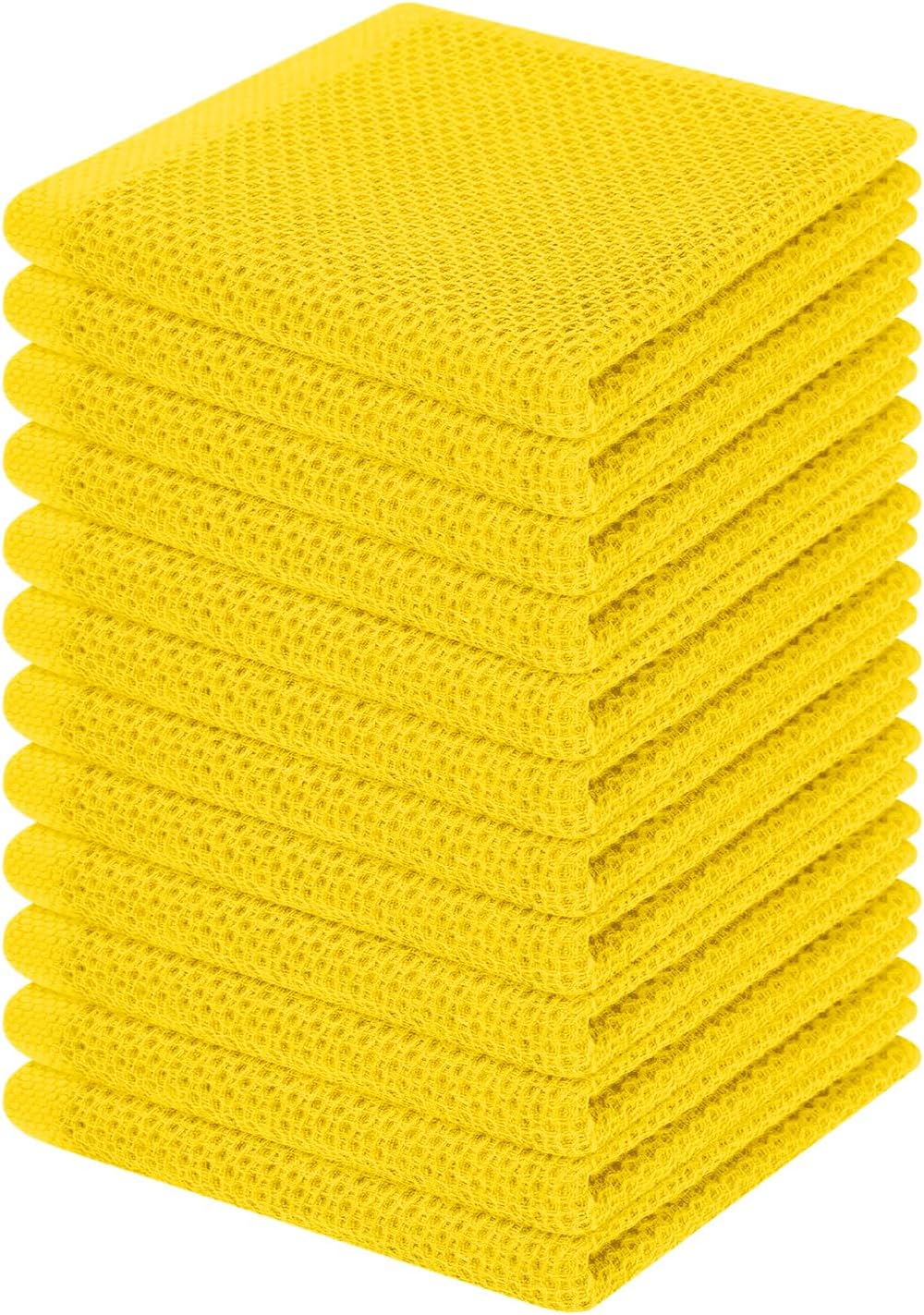 Homaxy 100% Cotton Waffle Weave Kitchen Dish Cloths, Ultra Soft Absorbent Quick Drying Dish Towels, 12 x 12 Inches, 12-Pack, Yellow