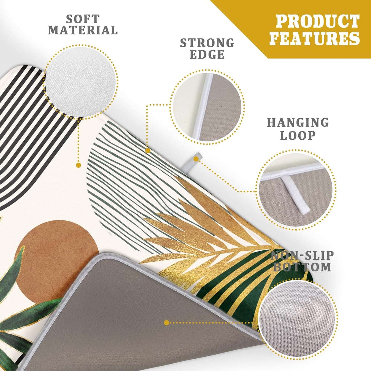 Boho Leaves Dish Drying Mat 18x24 inch Mid Century Absorbent Drainer Rack Mats Fast Dry Bottles Dish Dry Pad Protector Kitchen Accessories