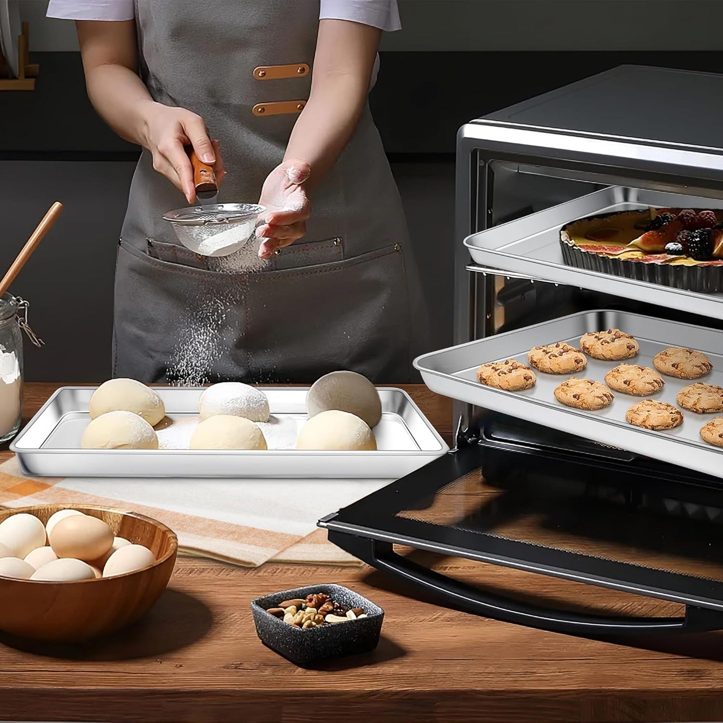 Homikit 2 Pack Baking Sheet, 9 x 13 Inches Stainless Steel Quarter Sheet Pan Set for Baking Cooking Toasting, Metal Cookie Tray Fits Toaster Oven, Non Stick & Rust Free, Dishwasher Safe