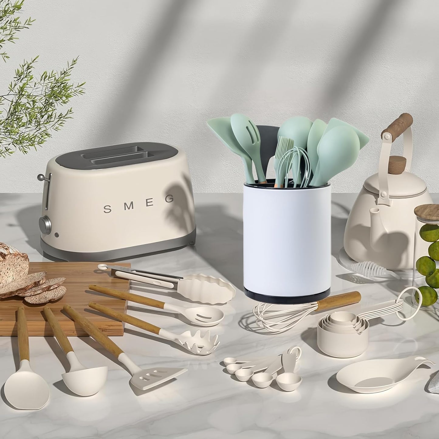 Utensil Holder For Kitchen Counter Organizer Extra Large Silverware Caddy Cooking Utensil Stainless Steel Rotating Kitchen Storage 3 Compartment Flatware Spoon Spatula