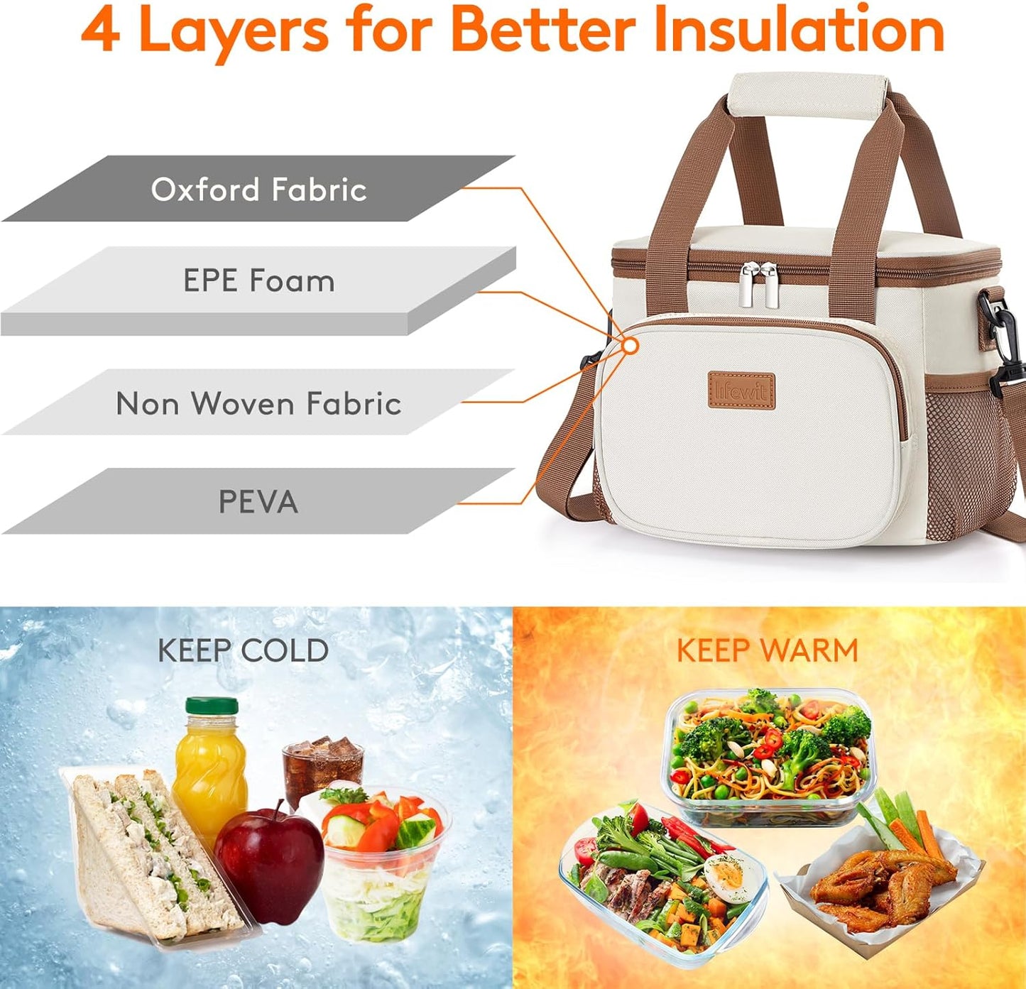 Lifewit Medium Lunch Bag Insulated Lunch Box Soft Cooler Cooling Tote for Adult Men Women, Beige 12-Can (9L)