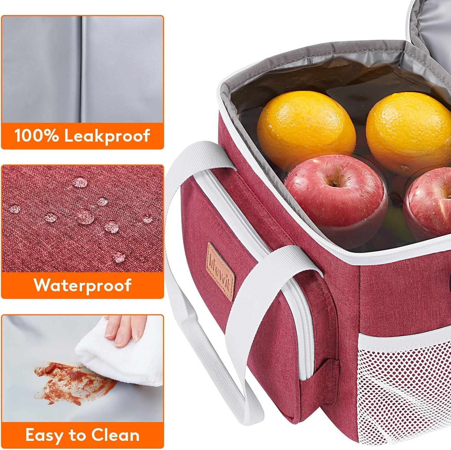 Lifewit Medium Lunch Bag Insulated Lunch Box Soft Cooler Cooling Tote for Adult Men Women, White and Red12-Can (9L)