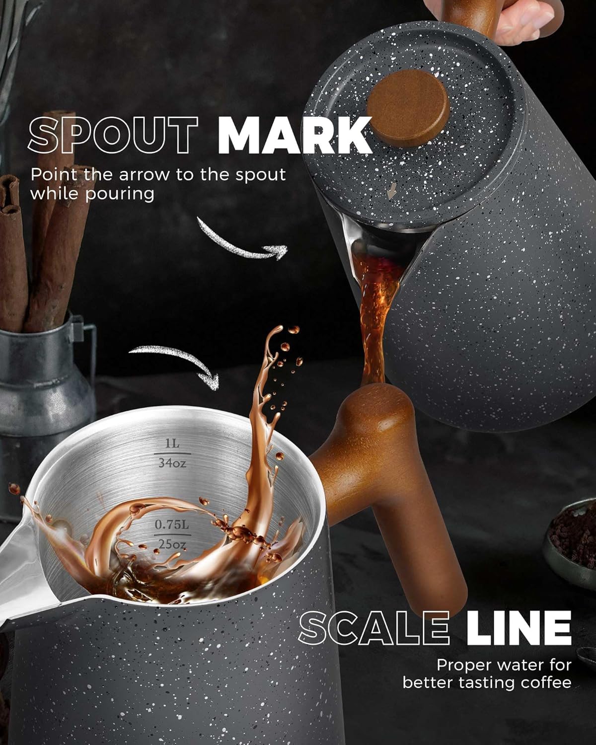 POLIVIAR French Press Coffee Maker, 34 oz Coffee Press with Real Wood Handle, Double Wall Insulation & Dual-Filter Screen, Food Grade Stainless Steel for Good Coffe and Tea, JX2025-XFPG