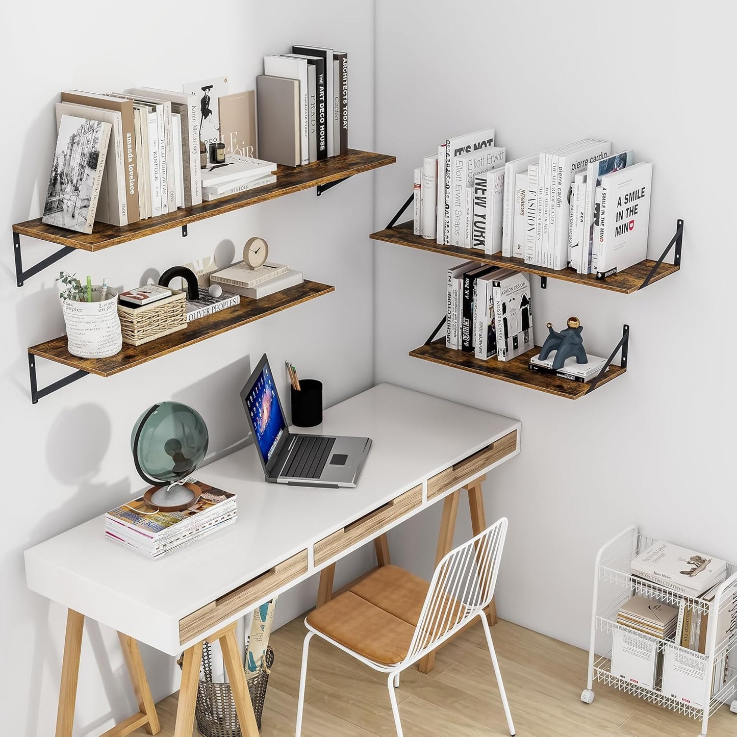 Heimlove Deep Floating Shelves for Wall, 48W x 12D Wood Wall Shelves Set of 2, Wide Floating Bookshelf for Living Room, Kitchen, Office, Bedroom and Decor Storage, with Metal Bracket - Rustic Brown