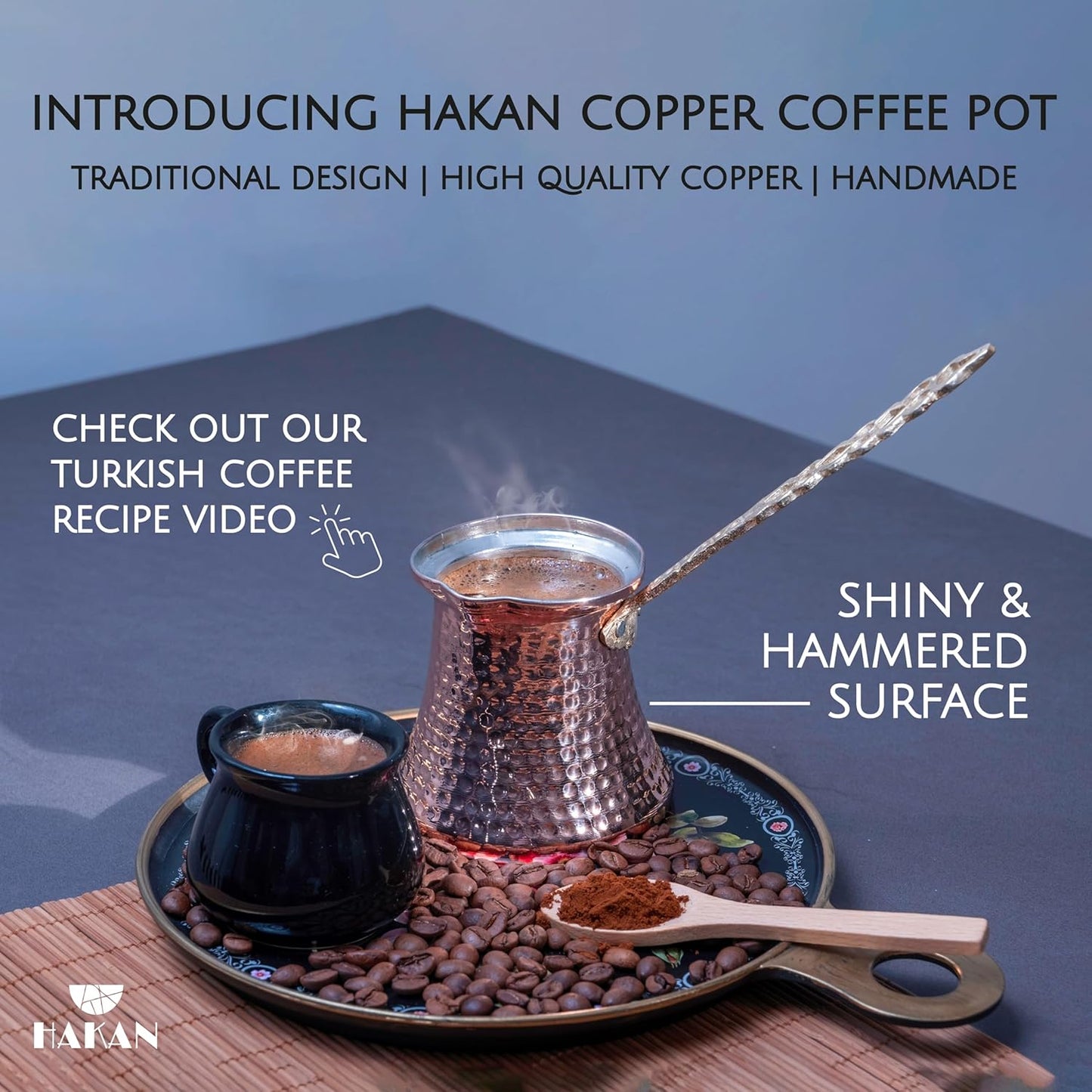 Hakan Turkish Coffee Pot | Stove Top Water Boiler, Coffee Maker, Butter, Chocolate & Milk Warmer | Even and Quick Heat with Handcrafted Copper Material | Coffee Gifts Idea, 16 Oz (475 cc)