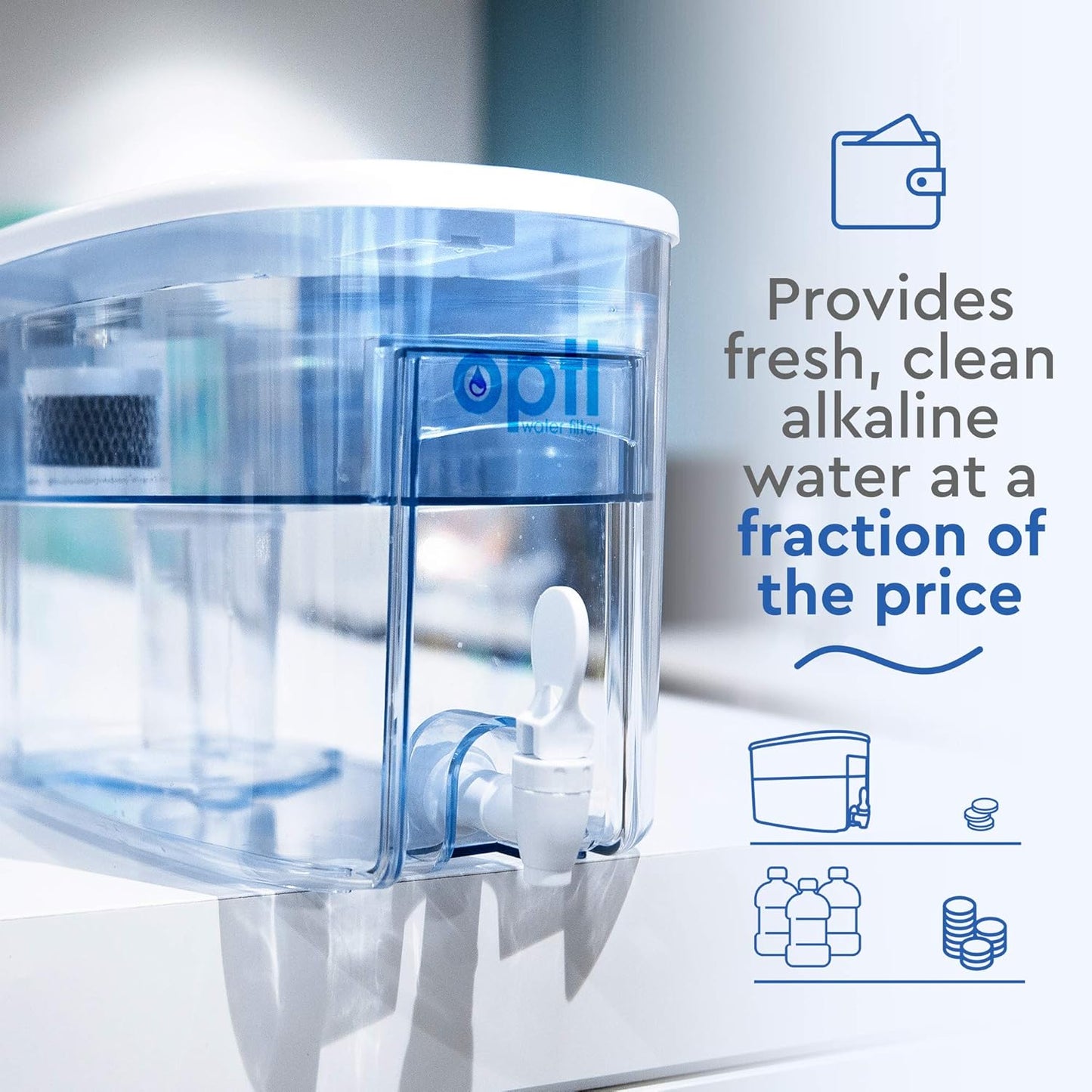 Alkaline Water Filter Pitcher OPTI Chill Refrigerator Filter Purification Water Unit Dispenser Naturally Enhances Alkalinity up to pH-9.0 Removes up to 99.99% of Harmful Contaminants and Free Radicals