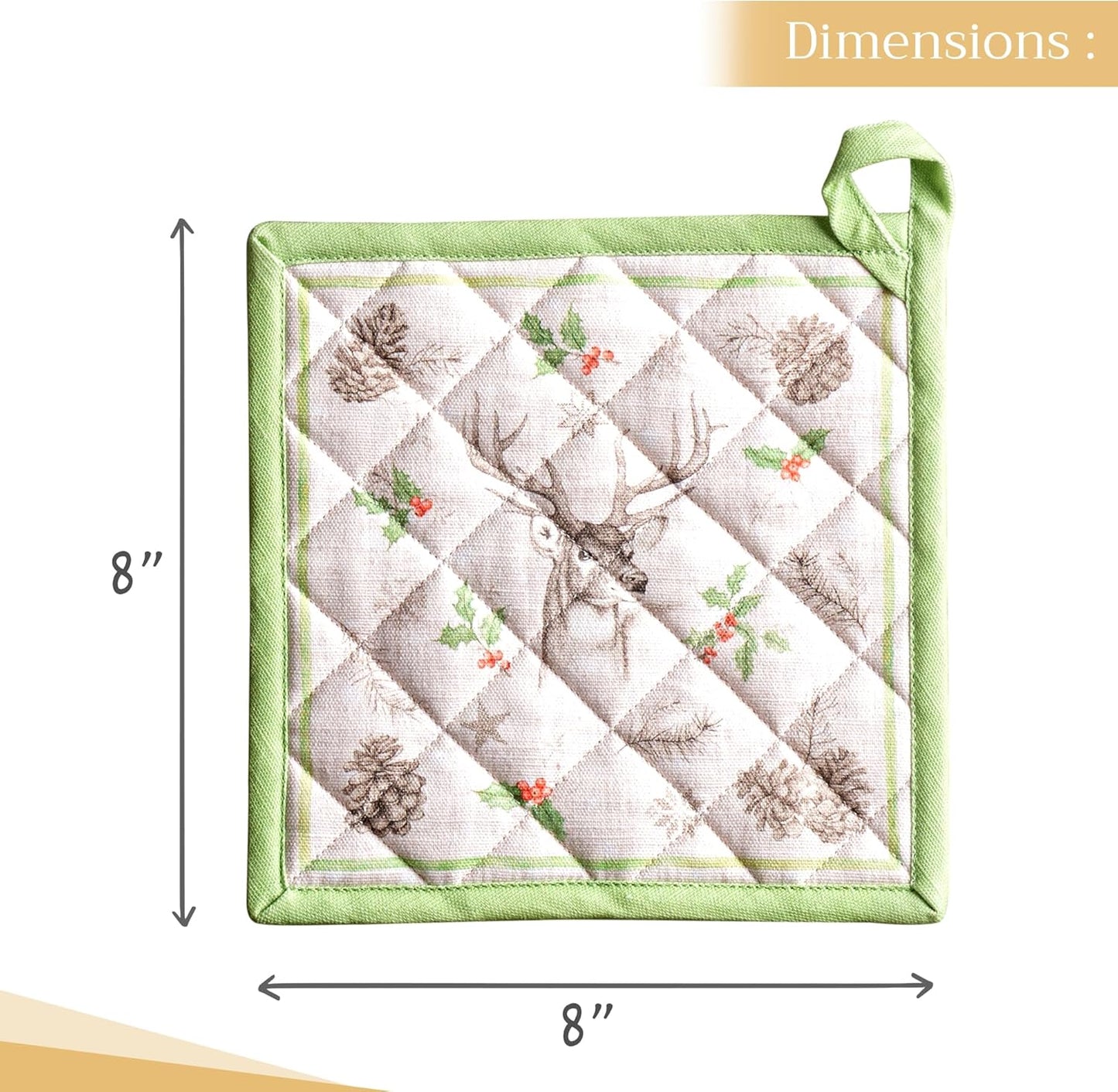 Maison d' Hermine Pot Holders 100% Cotton Heat Resistant Potholders 8" x 8" Hot Pads with Loop BBQ, Cooking, Baking, Grilling, Kitchen, Handling Hot Pans (Pack of 1, Christmas Dew)