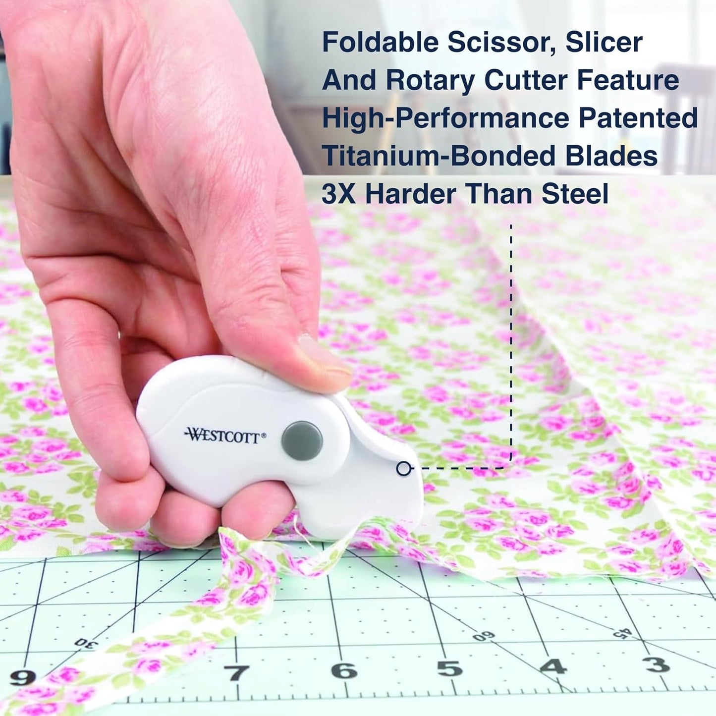 Westcott Titanium-Bonded Mini 3-Piece Travel Set - Folding Scissors for Fabric and Paper, Slicer & Rotary Cutter for Fabric