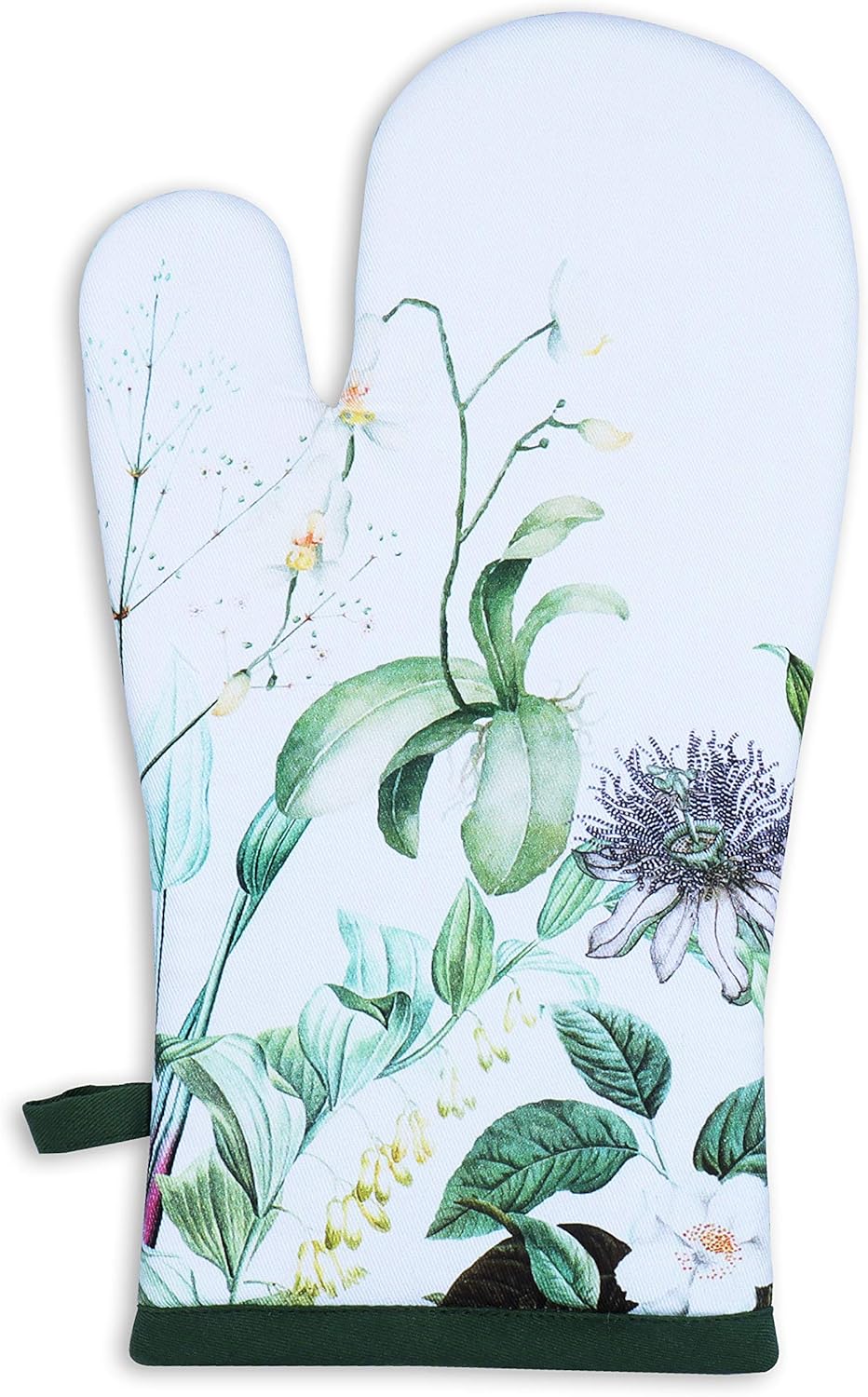 AMOUR INFINI Oven Mitts Set of 1 Quilted Liner with Hanging Loop Non Slip, Heat Resistant, Washable Reusable Oven Mitt (Floral Shrubs 7x13 Inches)