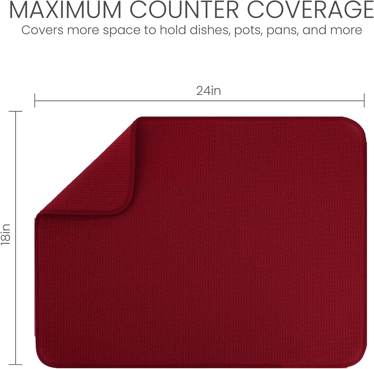 Bellemain XXL Dish Mat 24" x 17" ( LARGEST MAT ) Microfiber Dish Drying Mat , Super absorbent ( Red )