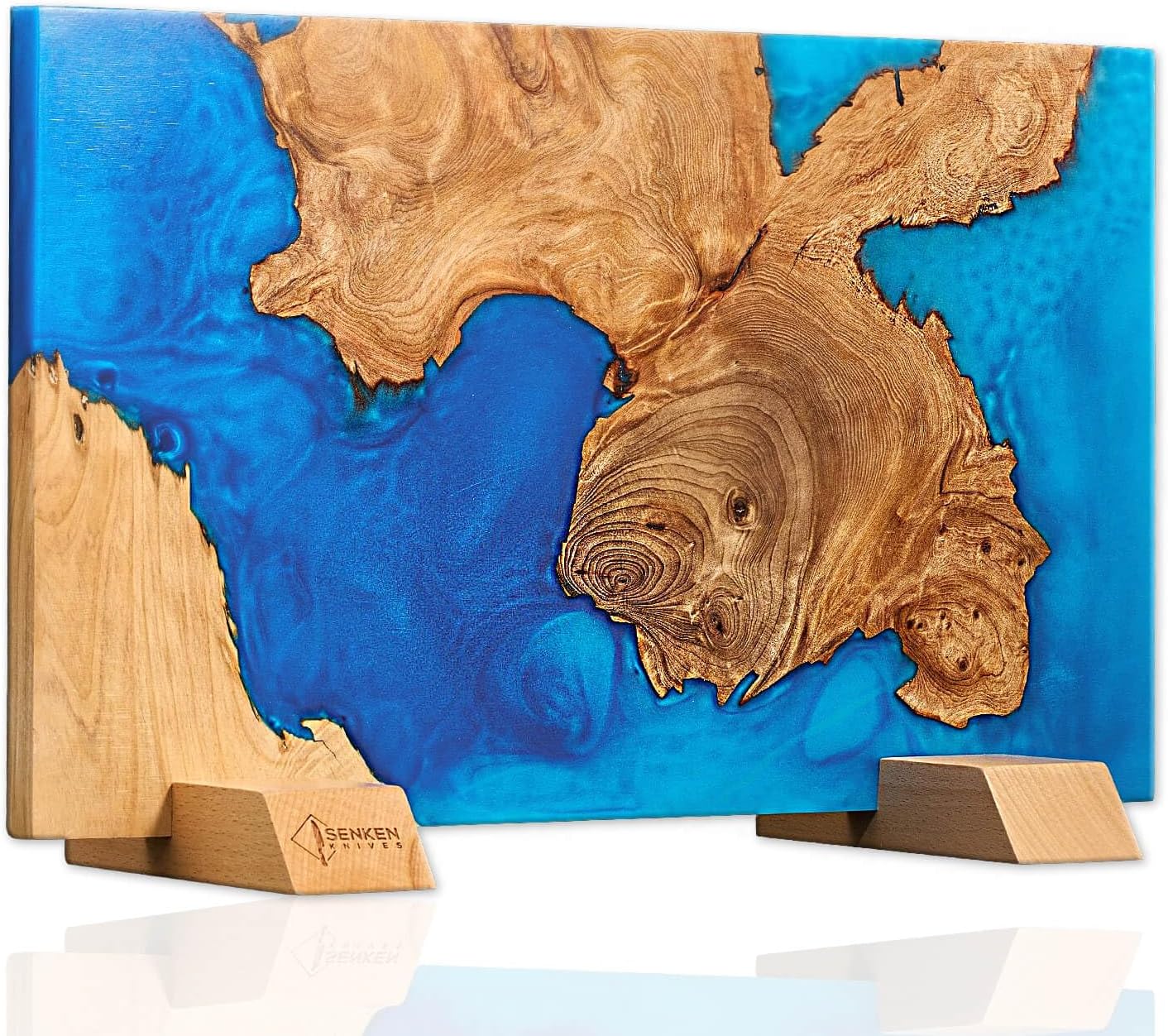 SENKEN "Tsunami" Extra Large Magnetic Knife Block - Holds Up to 16 Knives - Knife Block without Knives, Universal Knife Holder, Beautiful Blue Resin & Natural Wood Blend ("Tsunami" Blue Resin Blend)