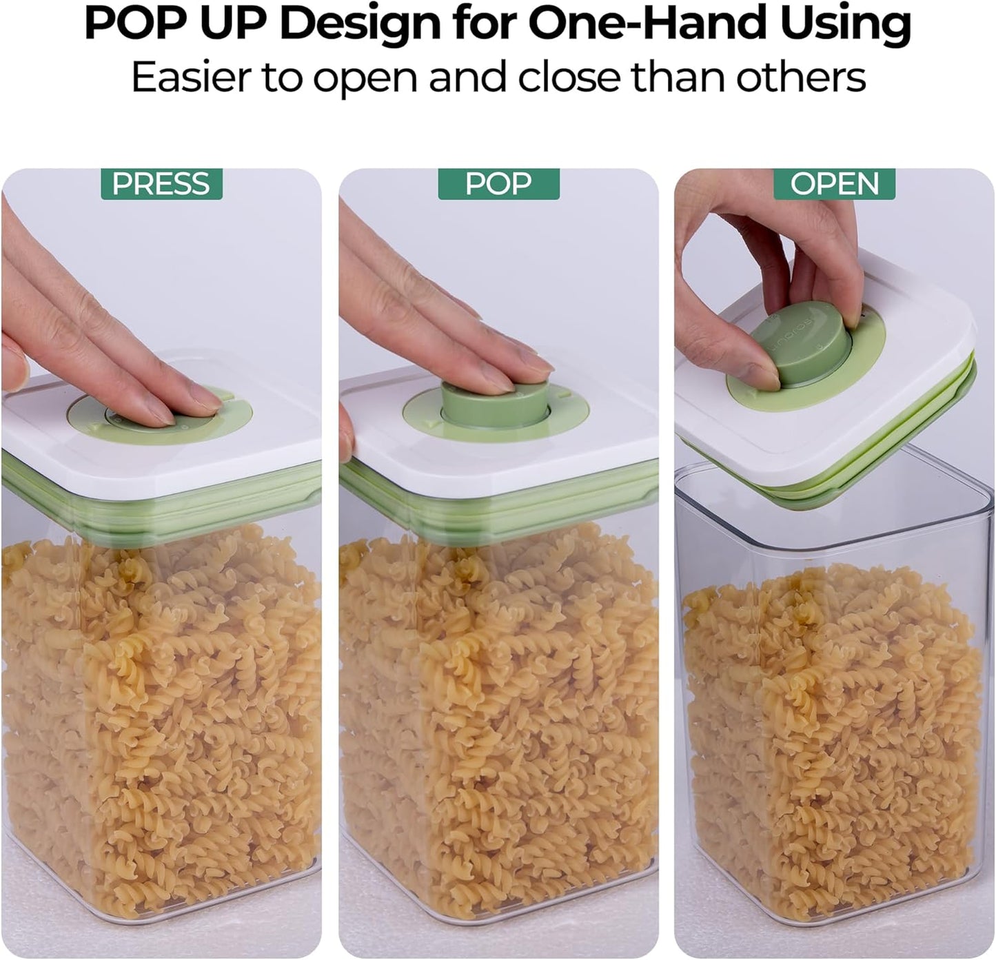 linoroso Pop Airtight Food Storage Containers with Time Recording Lids, BPA-Free Stackable Plastic Storage Containers Set of 4, Dry Cereal Container Set for Pantry Countertop Fridge Organization