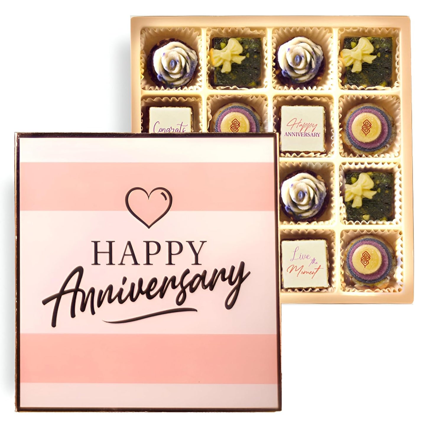 Laumière Gourmet Fruits - Superfood Parfait Collection [Happy Anniversary Edition] - Square (16 Pcs) - Healthy Gift Basket - Dried Fruit Gift Basket - No Added Sugar - Gluten Free