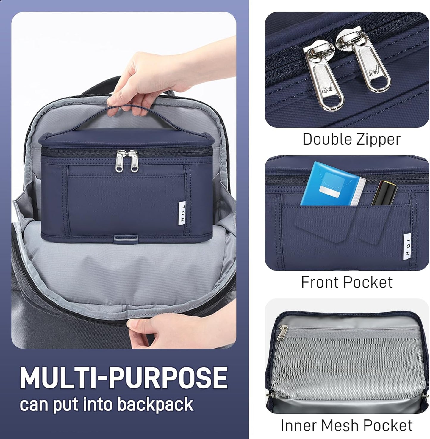 NOL Natural Organic Lifestyle Small Lunch Bag Mini Lunch Box Insulated Lunch Bag for Men/Women Leakproof Cooler Tote Bag Lightweight Nylon Waterproof Lunch Box For Work, Navy blue