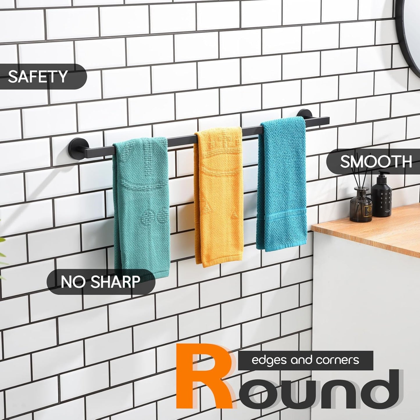 36 Inch Bathroom Towel Bar Bath Towel Rack Kitchen Towel Holder Long Towel Rails Wall Mounted SUS304 Stainless Steel Matte Black AN4001MB-L36