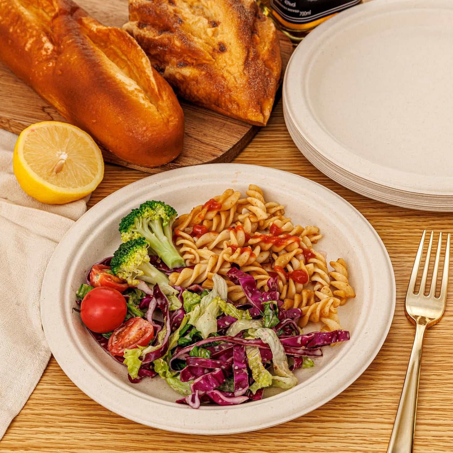 WELLIFE 100% Compostable Paper Plates 9 Inch, 125-Pack Heavy Duty Paper Plates Bulk,Biodegradable Bagasse,Eco-Friendly Disposable Dinner Plate for BBQ,Picnic,Party (BPI Certified,Microwaveable)