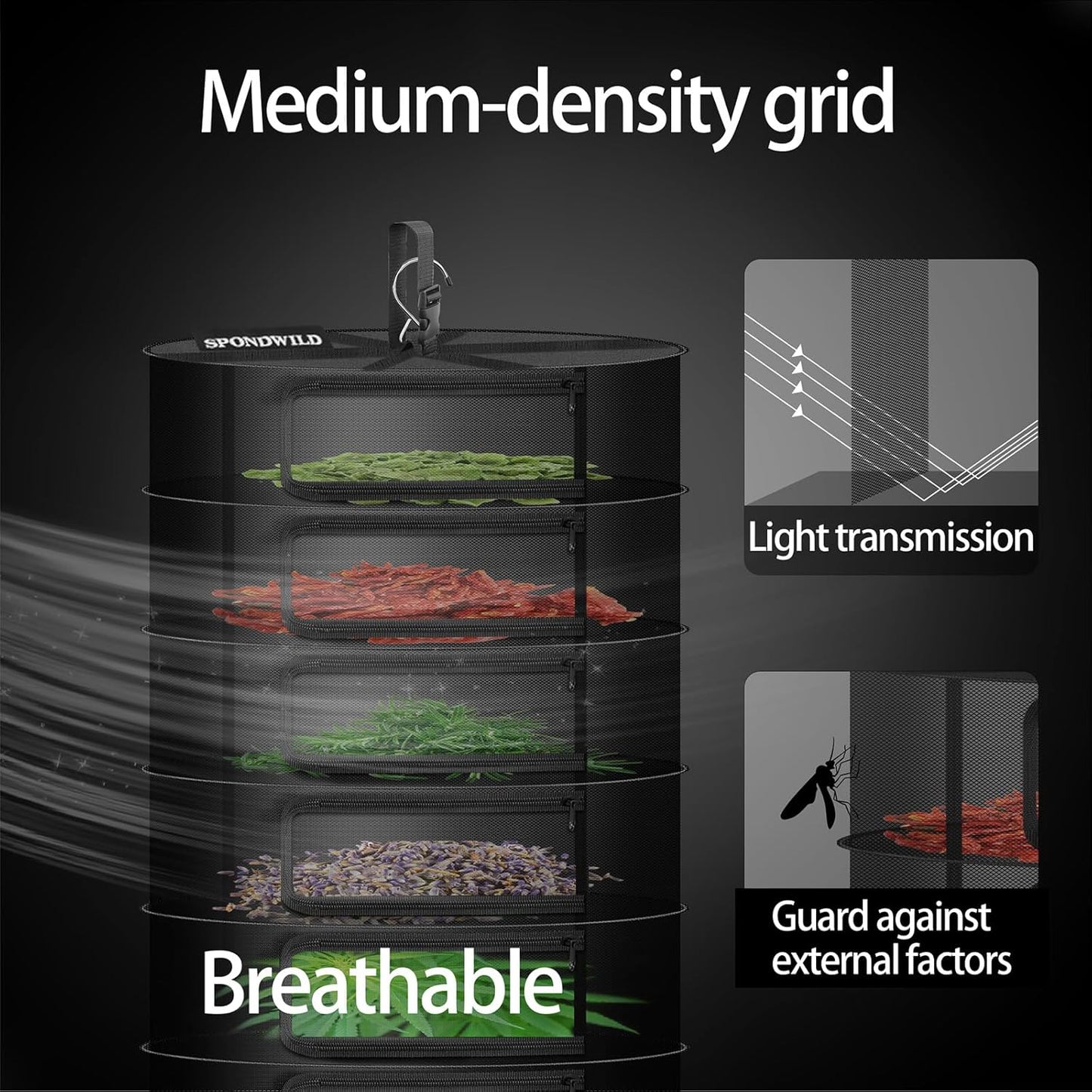 Herb Drying Rack Hanging Mesh Net,Large 6+1 Layer Plant Drying Rack with Door-Type Zipper & Closed Storage Compartment for Folding Basket Dryer Fiting in Grow Tents,Garden Outdoor