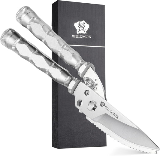 WILDMOK Heavy Duty Poultry Shears - 8.5 Inch Multi-function Stainless Steel Poultry Outdoor Shears, Ultra Sharp Kitchen Scissors for Outdoor Camp, White