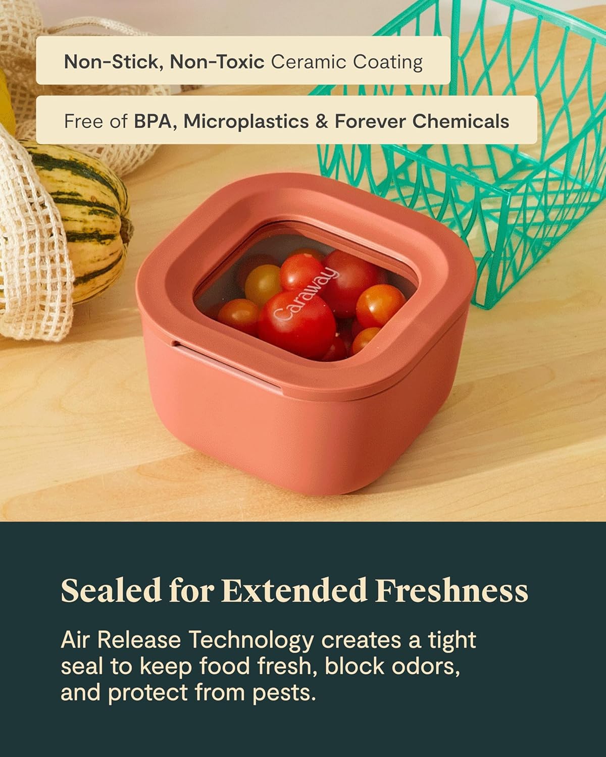 Caraway 6pc Food Storage Container Set - 1.75 Cup Glass Storage Container for Food (6) - Non-Toxic Ceramic-Coated Glass - Air Release Technology - Compact & Stackable Design - Navy