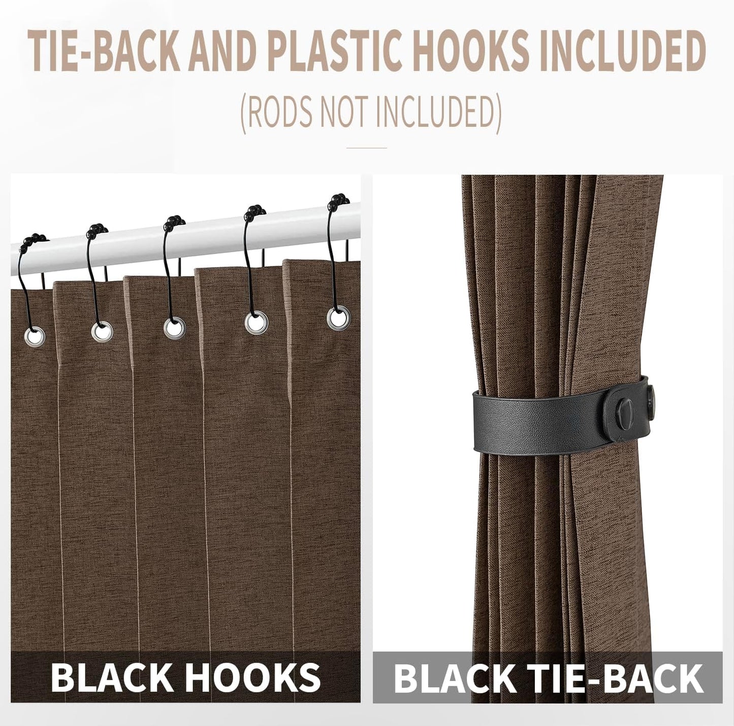 Vatge Door Curtains for Doorways - Brown Curtains for Closets Doors Privacy Room Divider for Room Separation,1 Panel with Tieback, W39 x L78, Brown