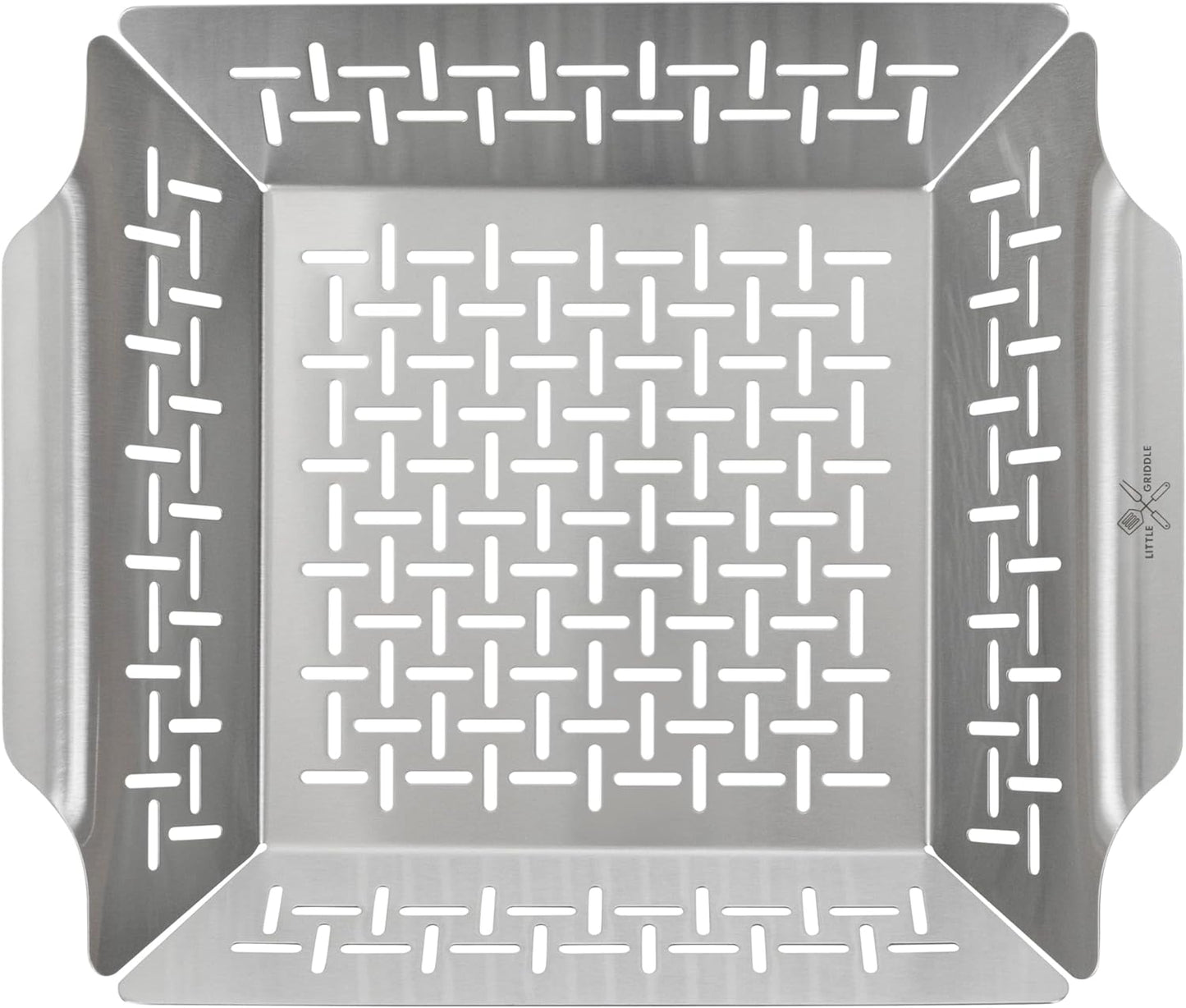 LITTLE GRIDDLE - GT-135 Grill Basket, High sidewalls with built-in handles, Heavy Duty, Stainless Steel Material and Vented Design, Durable and Easy to Clean - Silver