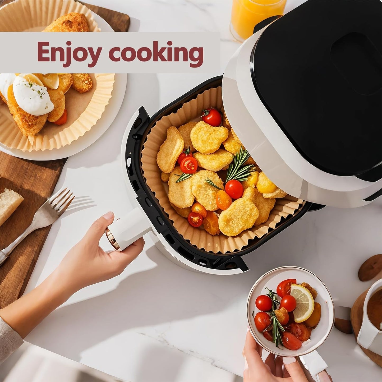 9 Inch Air Fryer Liners Disposable, 125 Pack Parchment Paper Sheets for Air Fryer Basket, Non-Stick, Disposable, Unbleached, Heat Resistant, Fits 5-8 QT Air Fryers, Oil-Free & Healthy Cooking