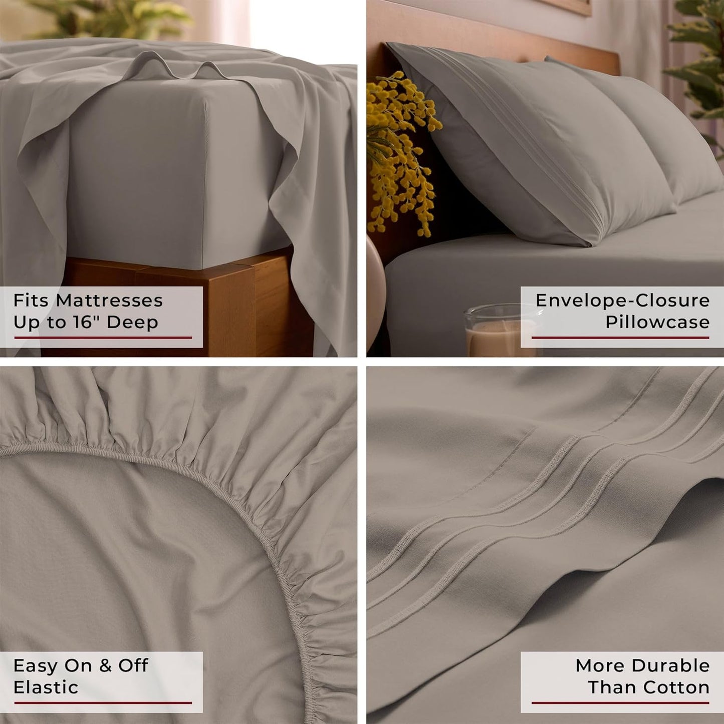 Mellanni Full Sheets Set - 4 PC Iconic Collection Bedding - Hotel Luxury, Extra Soft, Cooling Bed Sheets - Wrinkle, Fade, Stain Resistant (Full, Tan)