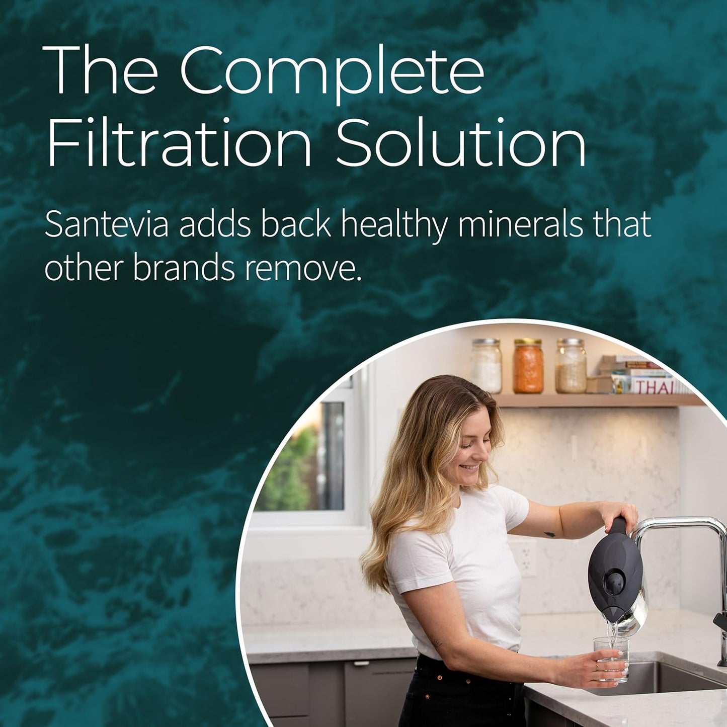 Santevia MINA Alkaline Pitcher | 9-Cup at Water Filter System That Adds Minerals and Makes Alkaline Water | Fluoride, Chlorine and Lead Water Filter | American Filtration Media