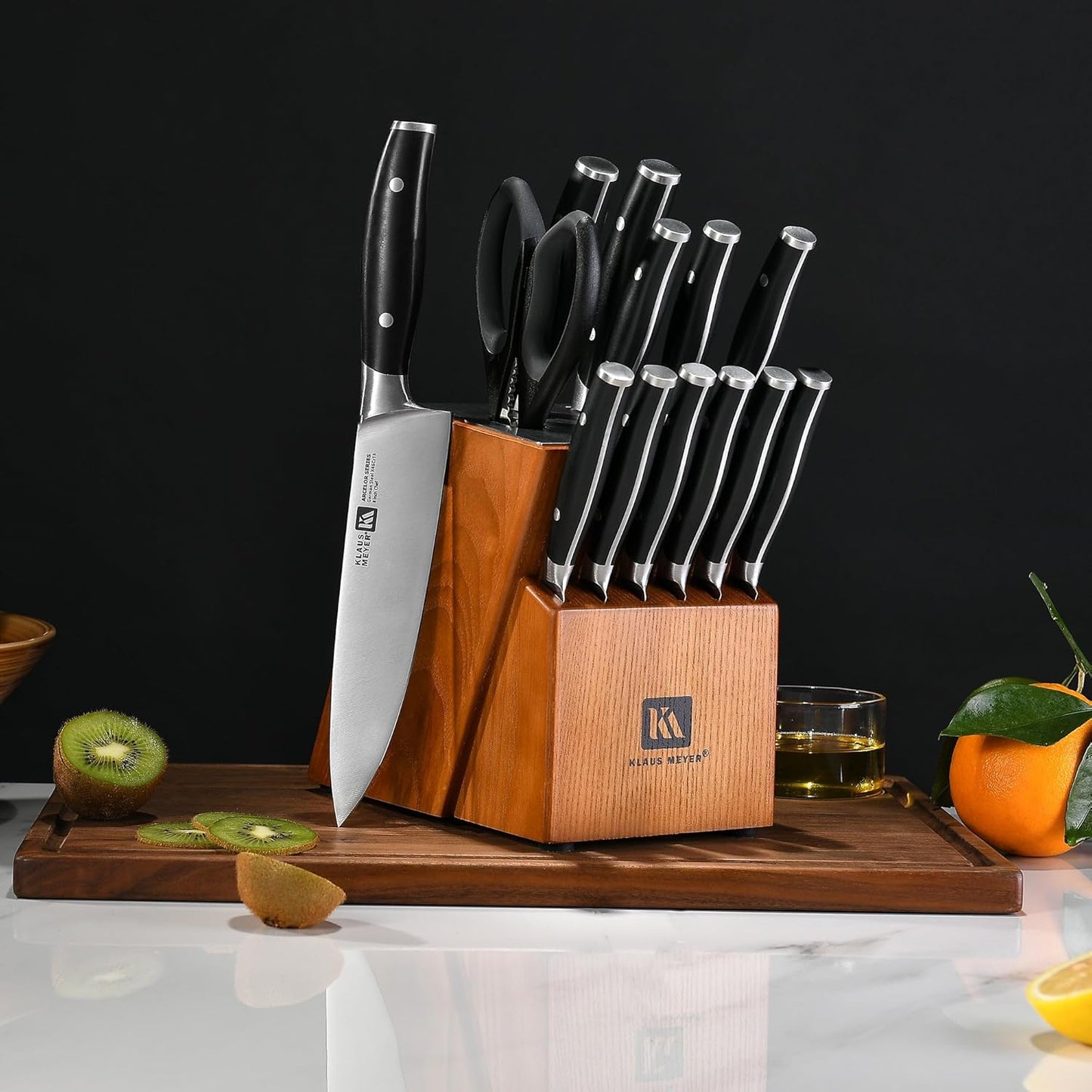 Arcelor 14 Piece Exclusive German Steel Non-Slip Handles Knife Set with Solid Wood Block …