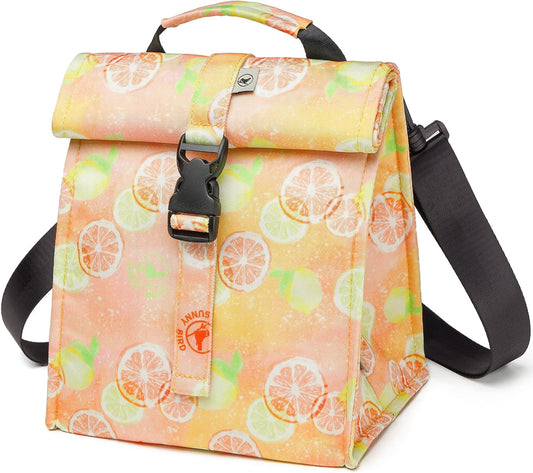 SUNNY BIRD Insulated Lunch Bag Rolltop Lunch Box Tote Bag for Women, Men, Adults and Teens (Grapefruit Pink)