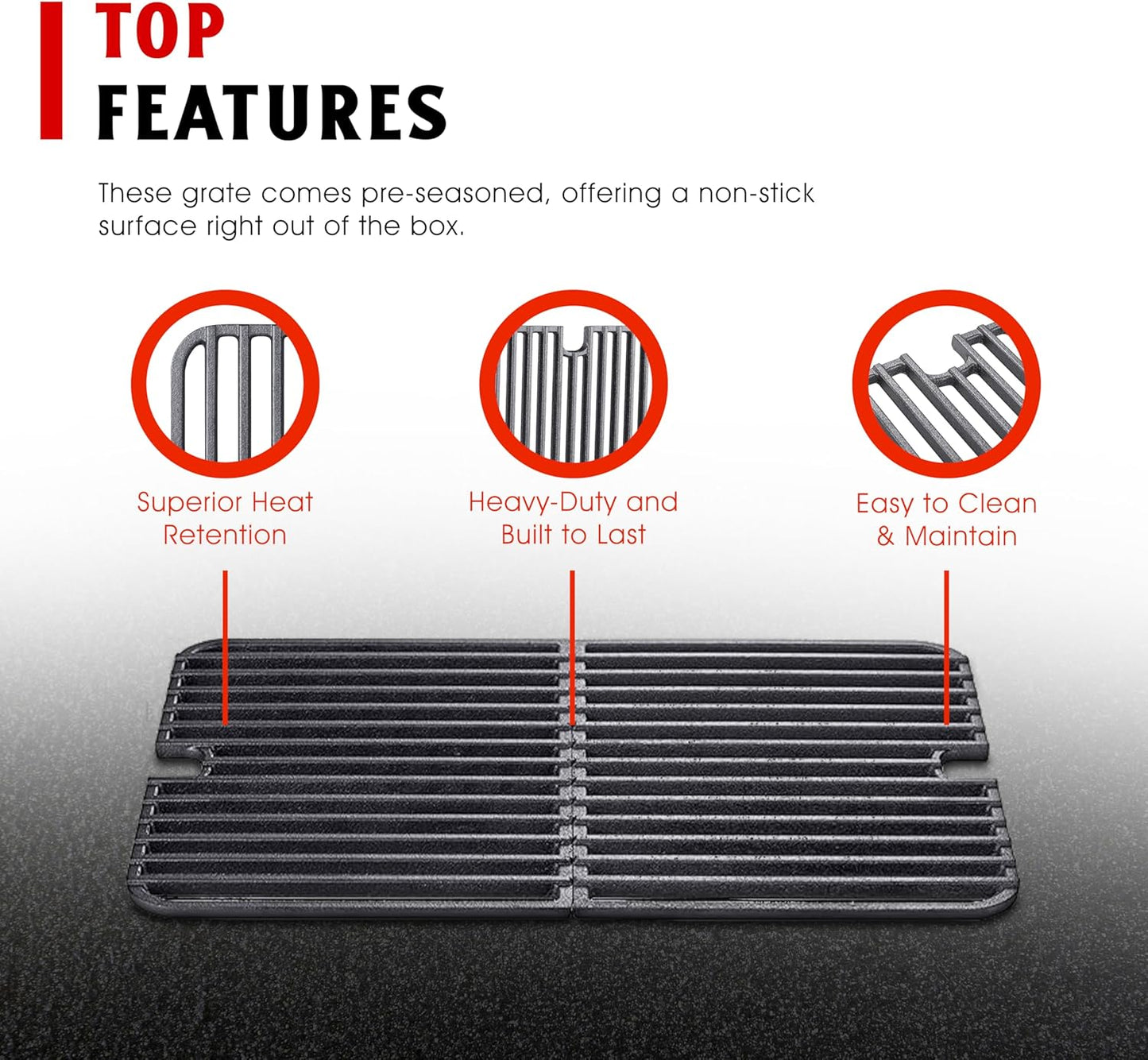 Rectangular Cast Iron Go Grate, Heavy-Duty Grates for Superior Heat Retention & Even Cooking on All Grills, Set of Two (10" x 8")