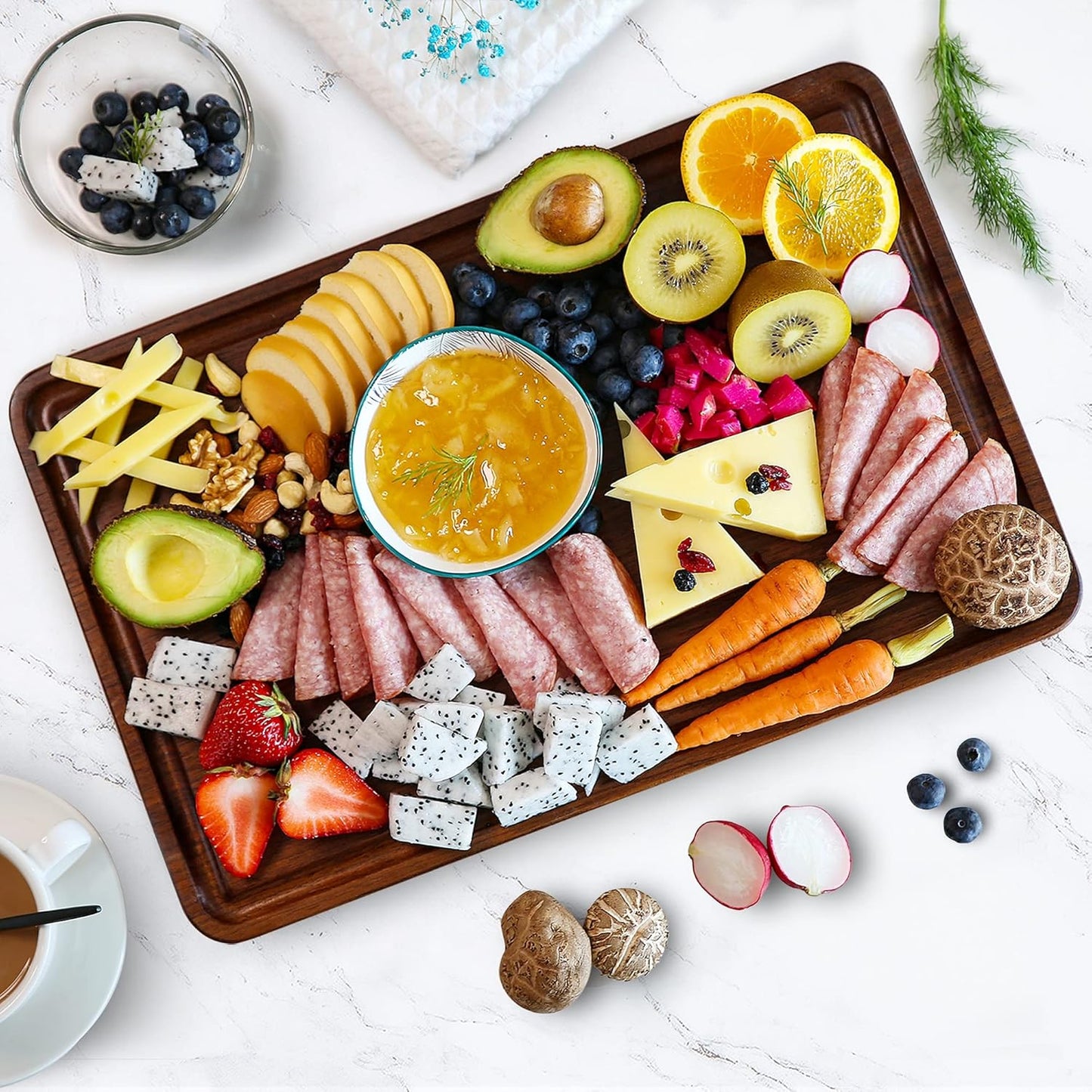 AZRHOM Large Walnut Wooden Cutting Board for Kitchen-17x11 Inch Wood Cutting Board with Juice Groove, Non-Slip Mats & Built-in Handles (Gift Box Included)