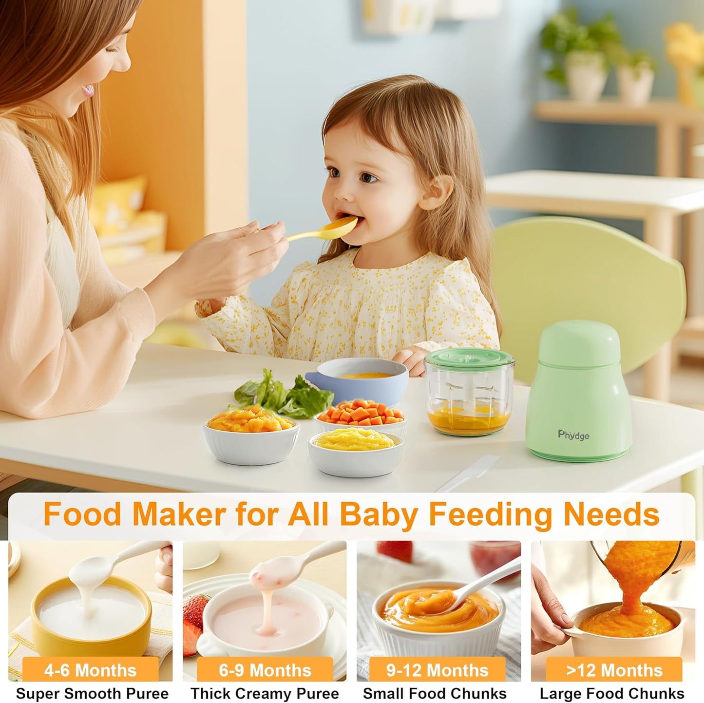 Baby Food Maker, Green Baby Food Blender, 10oz Baby Food Puree Maker, Food Processor for Baby Foods Fruit Vegetable Meat, 10-Second Quick Soft Food Prep for Baby