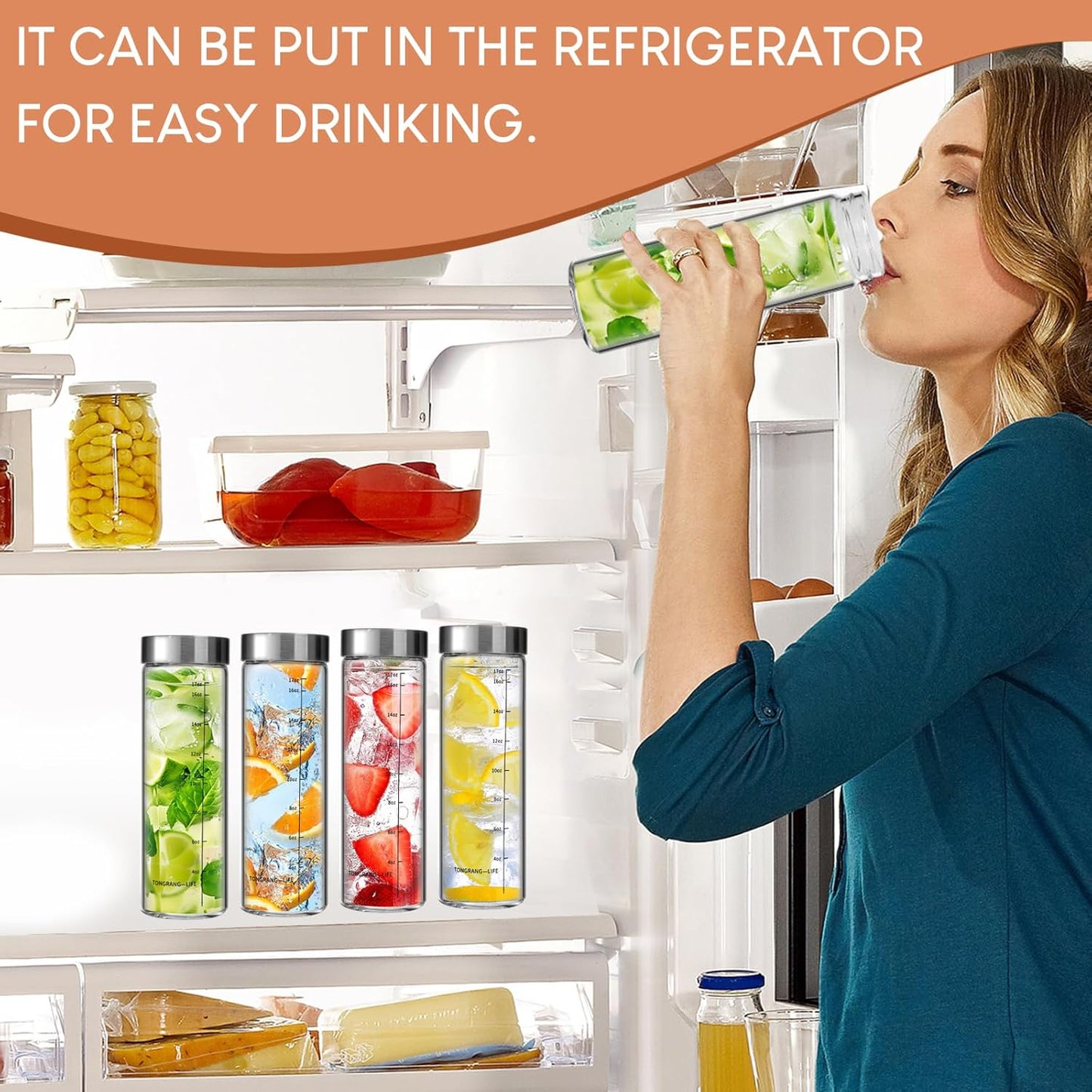 17Oz Glass Juice Bottles with Lids- 4 Pack Glass Shaker Bottles for Protein Mix,Juicing,Beverage,Water,Smoothies, Milk,Reusable Mason Jars,Water Bottle,Milk Jar Bottle