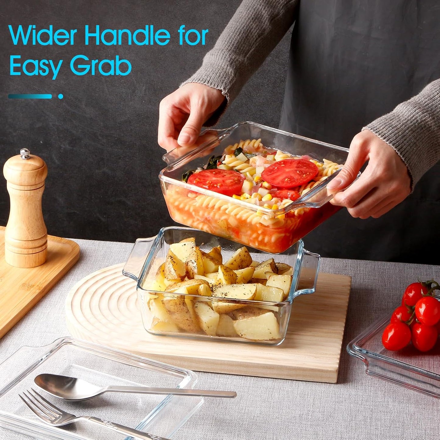 Set of 2 Glass Casserole Dish With Glass Lid, Square 6in x 6in Glass Baking Dish Oven Safe, Mini Casserole Dish with Lid