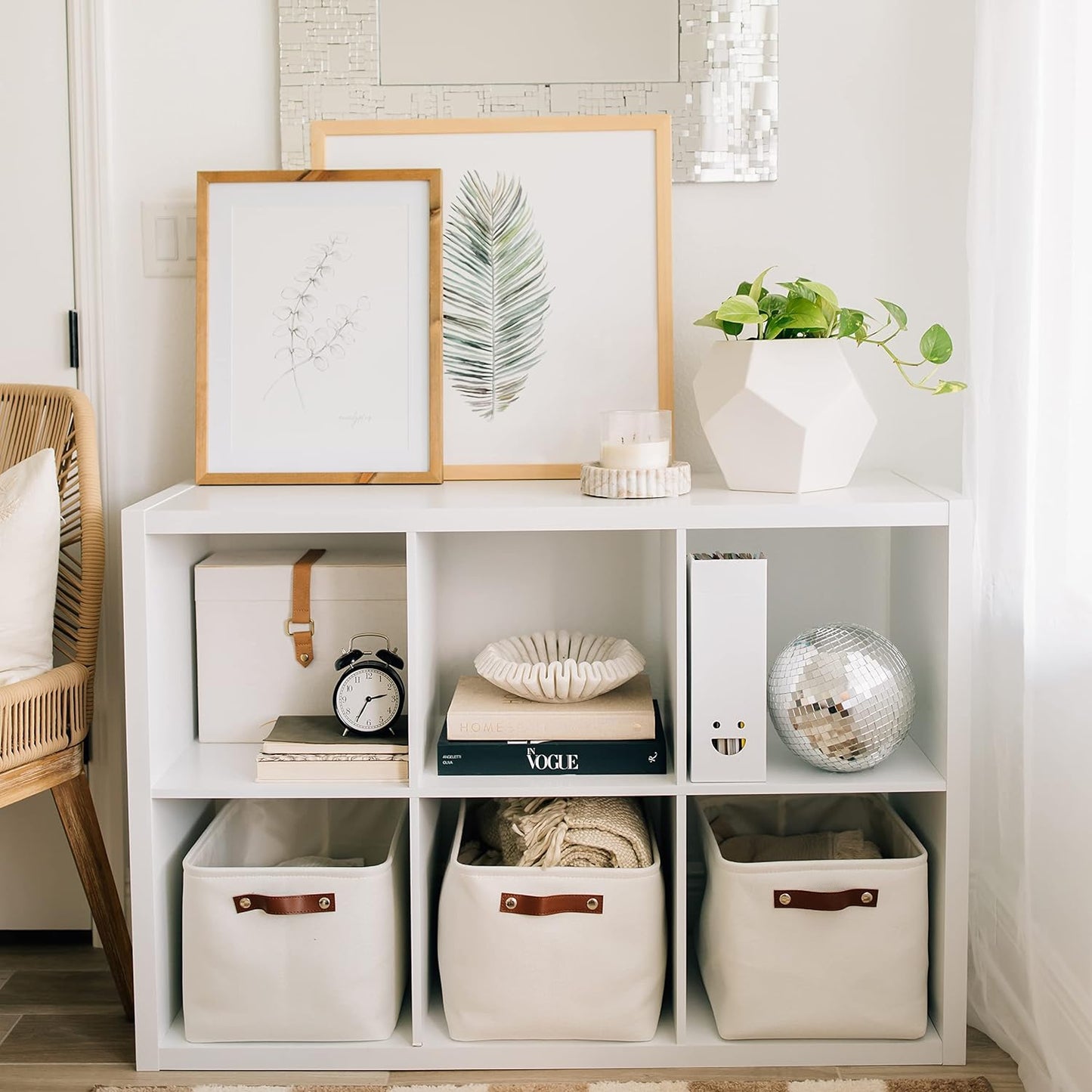 OrganiHaus Large Fabric Storage Baskets for Shelves 3 Pack | 15x11 inches Closet Bins Cloth Cubes Linen Organizers Basket - White Basket