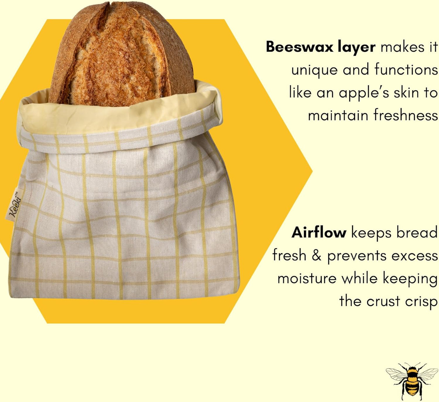 Keeki Bag - The Original Beeswax Lined Bread Bag for Homemade & Sourdough | Reusable Linen Bread Storage | Beeswax Wrap Alternative | Plastic-Free Storage w/Wide Opening & Drawstring Closure - Blue
