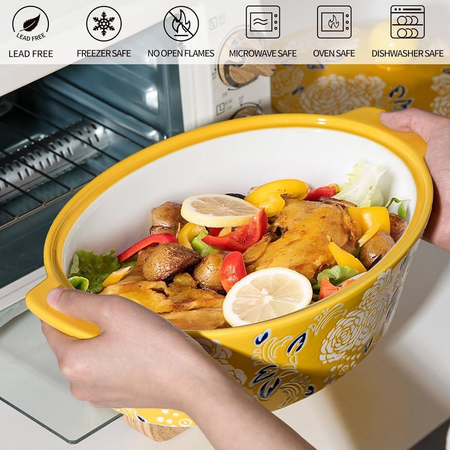 Ceramic Casserole Dish With Lid, Casserole Dishes for Oven, Baking Dish Lasagna Pans For Cooking, Oval Baking Pan, Dutch Oven, Perfect for Bread Baking and Serving, Housewarming, Christmas - Yellow